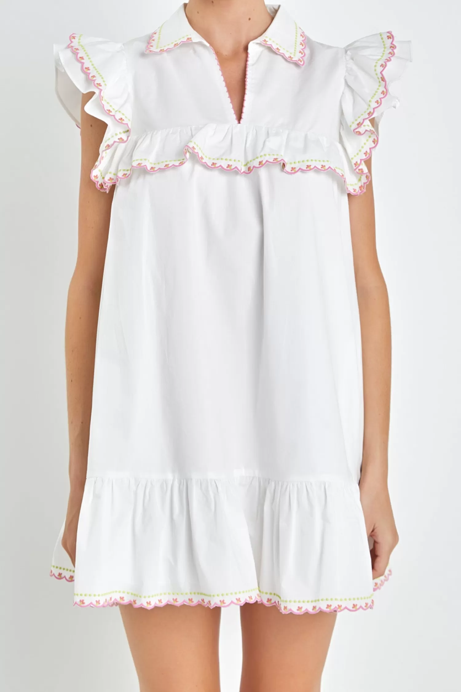 New Floral Embroidered Collared Mini Dress Resort Ready | Mini Dresses