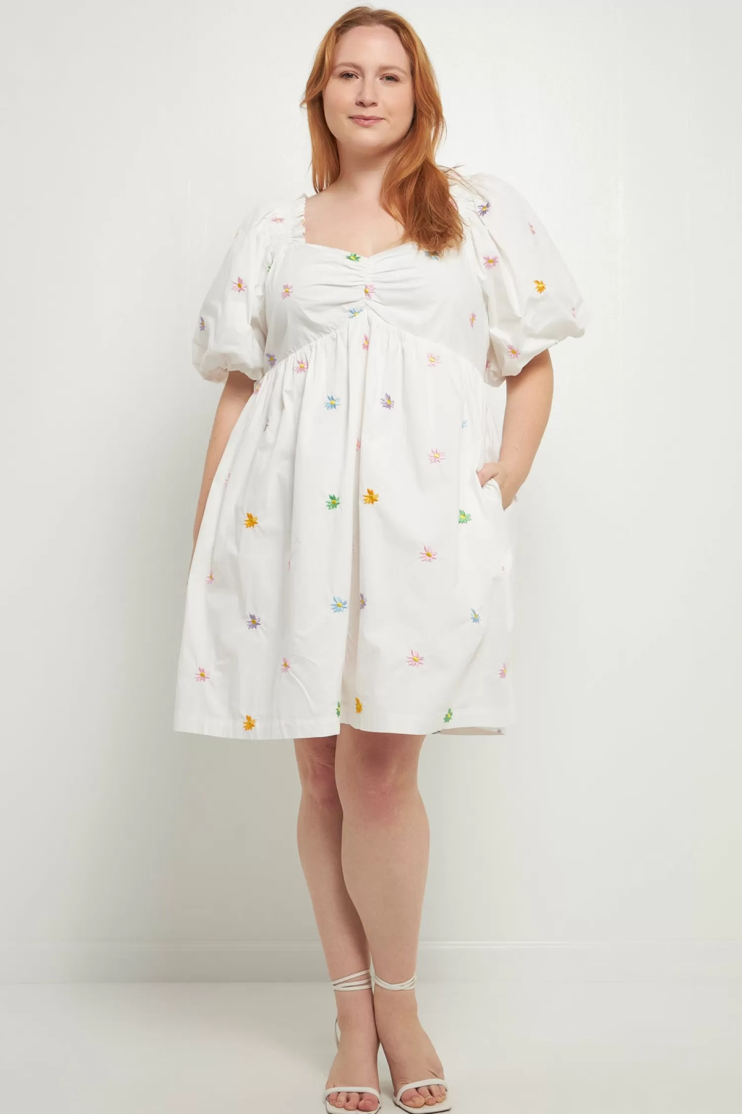 Discount Floral Embroidery Babydoll Dress Frills And Thrills | Plus Size