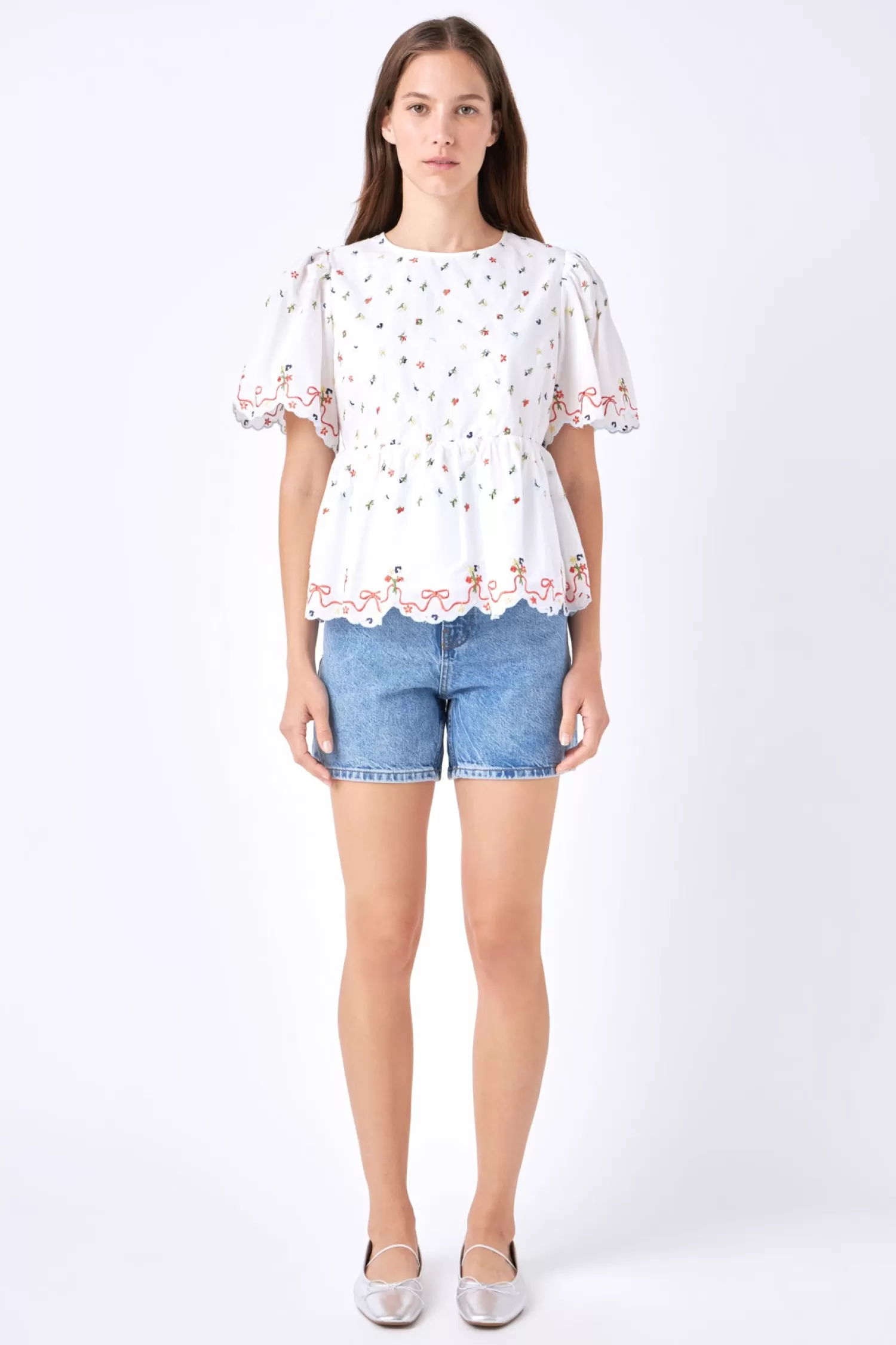 Shop Floral Embroidery Scalloped Top Tops