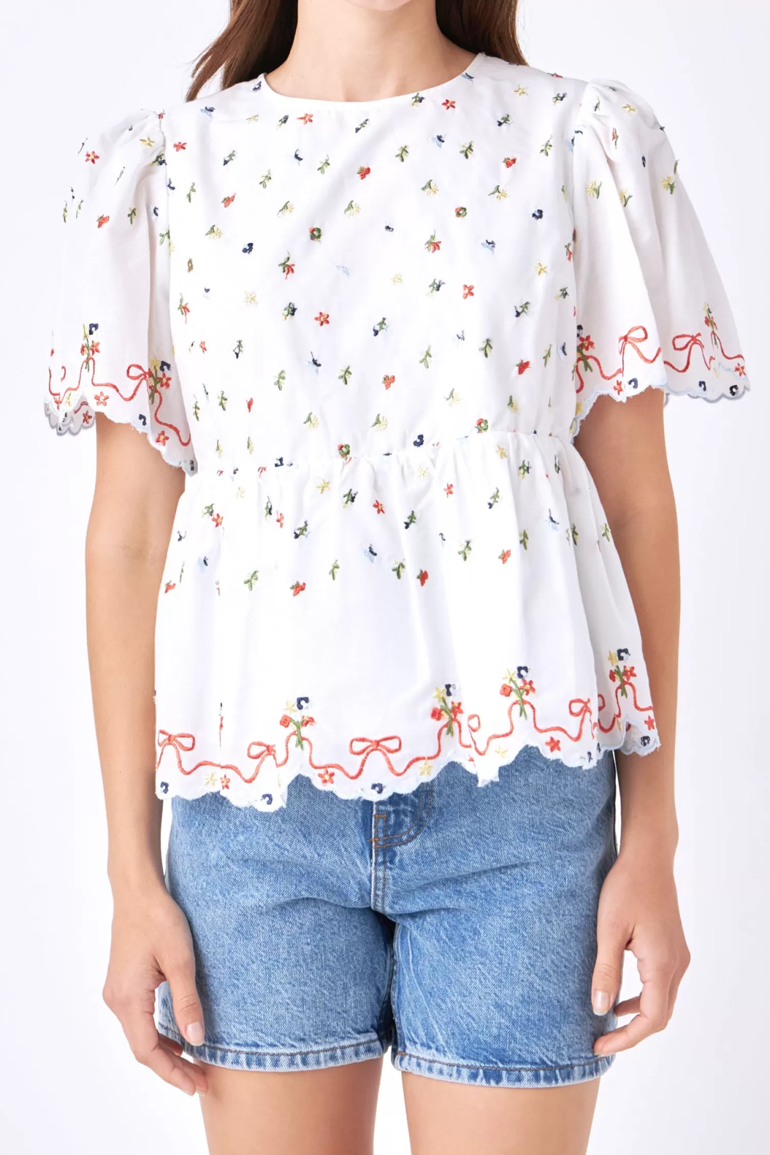 Shop Floral Embroidery Scalloped Top Tops