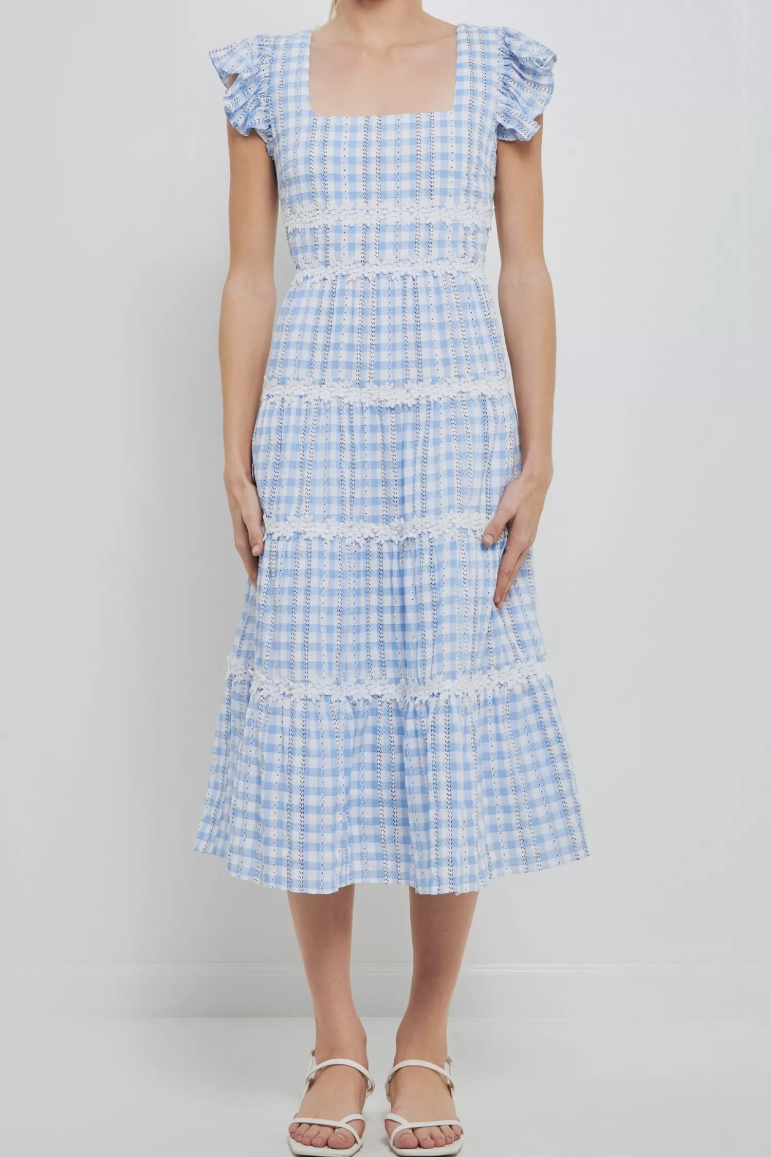 New Floral Lace Gingham Printed Midi Dress Bridal Shower Glam | Special Occasion