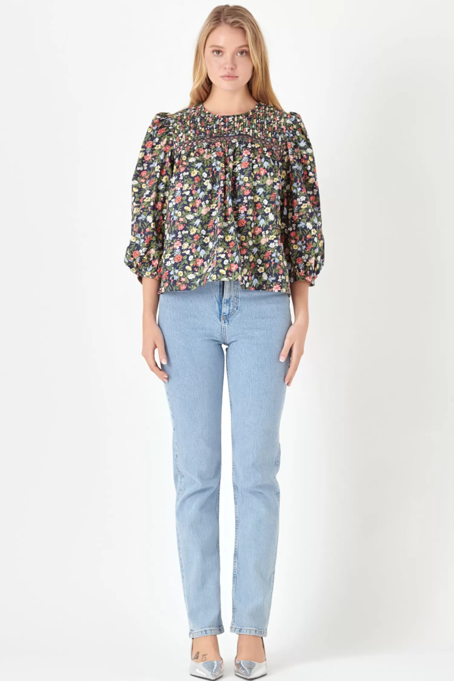 Online Floral Print Pintuck Detail Top Puff Sleeve Perfection | Tops