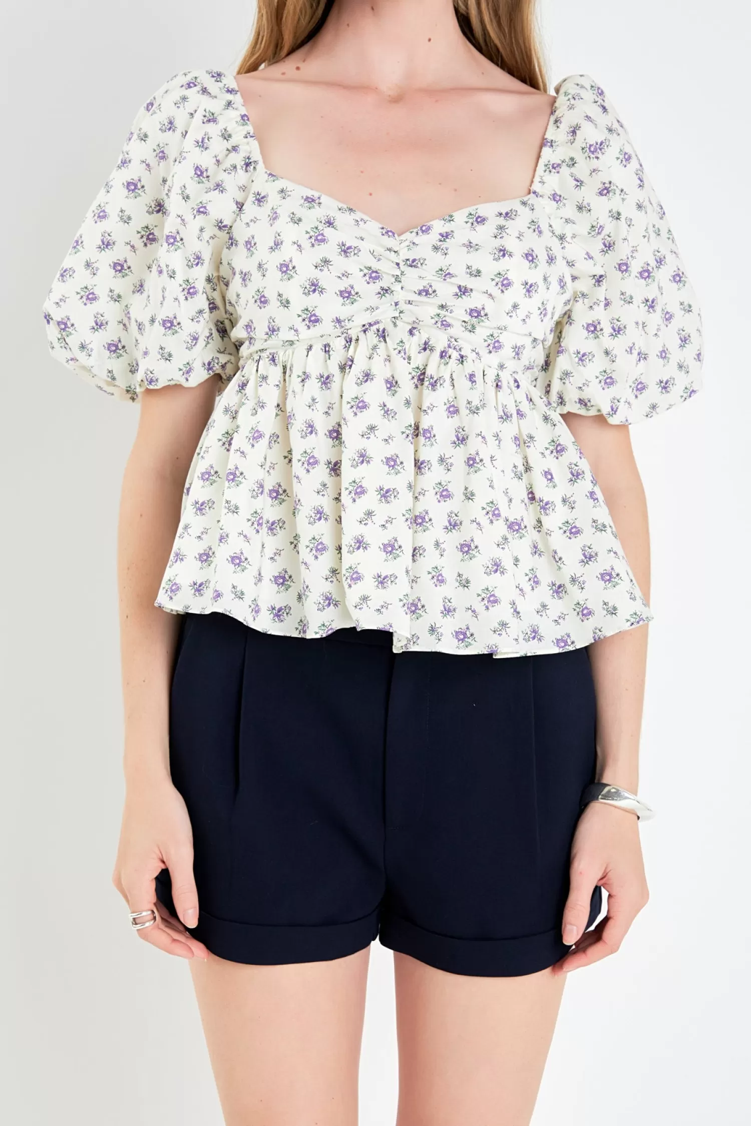 Clearance Floral Puff Sleeve Top Tops