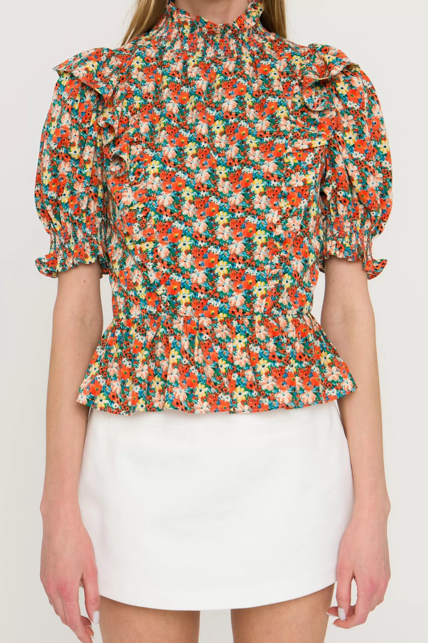 Cheap Floral Ruffle Detail Top Puff Sleeve Perfection | Tops