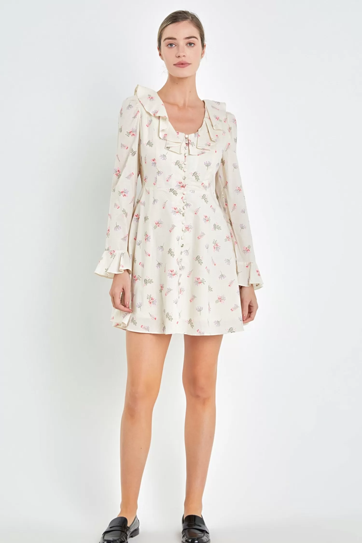 Store Floral Ruffled Neck Mini Dress Mini Dresses | Lounge & Casual