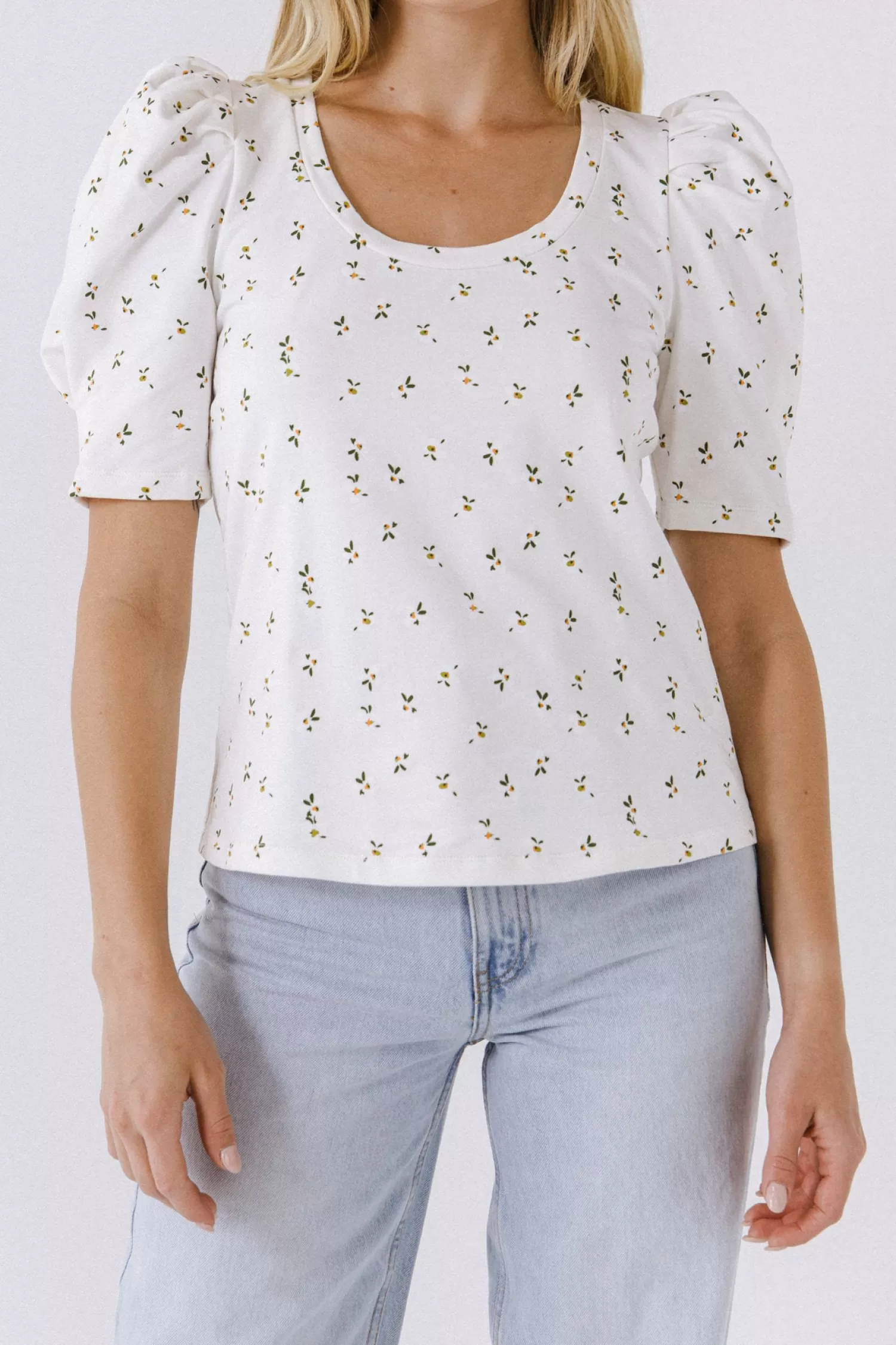 Outlet Floral Short Sleeve Knit Top Puff Sleeve Perfection | Tops