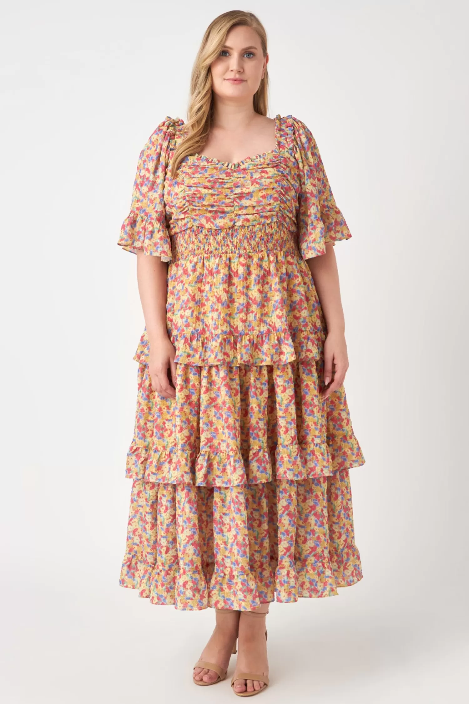 Online Floral Smocked Ruffle Tiered Maxi Dress Plus Size | Frills And Thrills