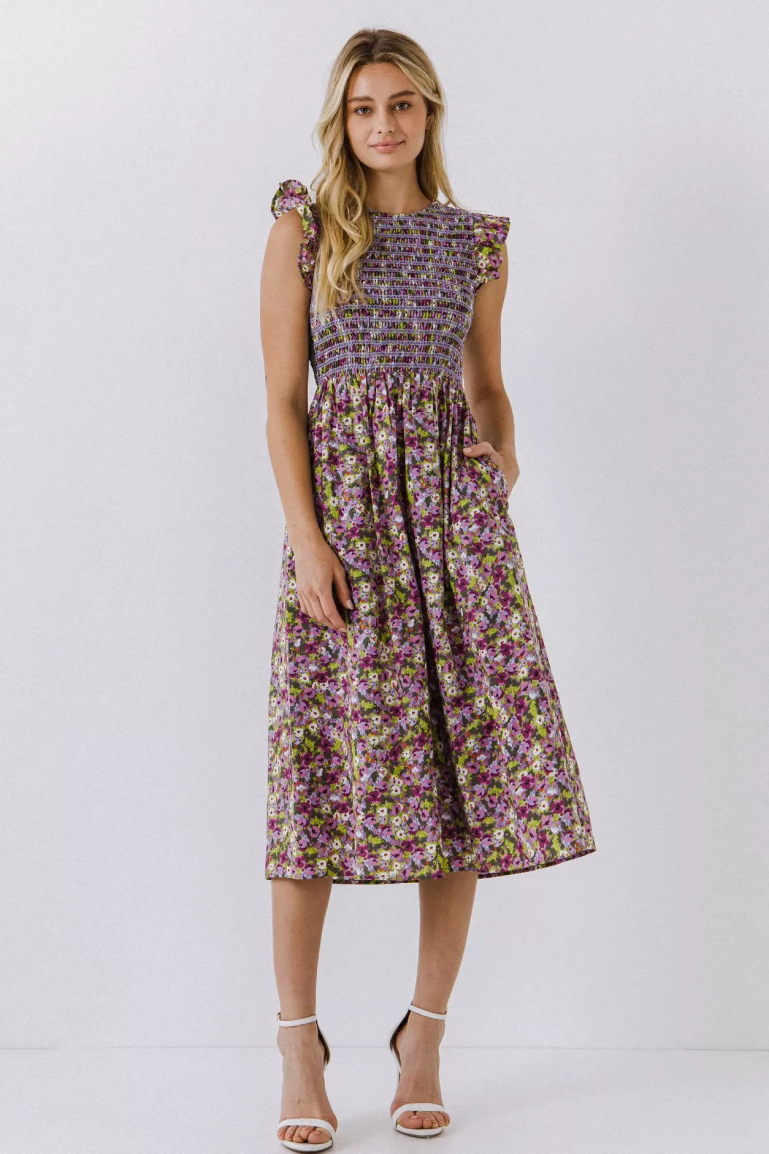 Best Sale Floral Smocked Sleeveless Midi Dress Midi Dresses | Dresses