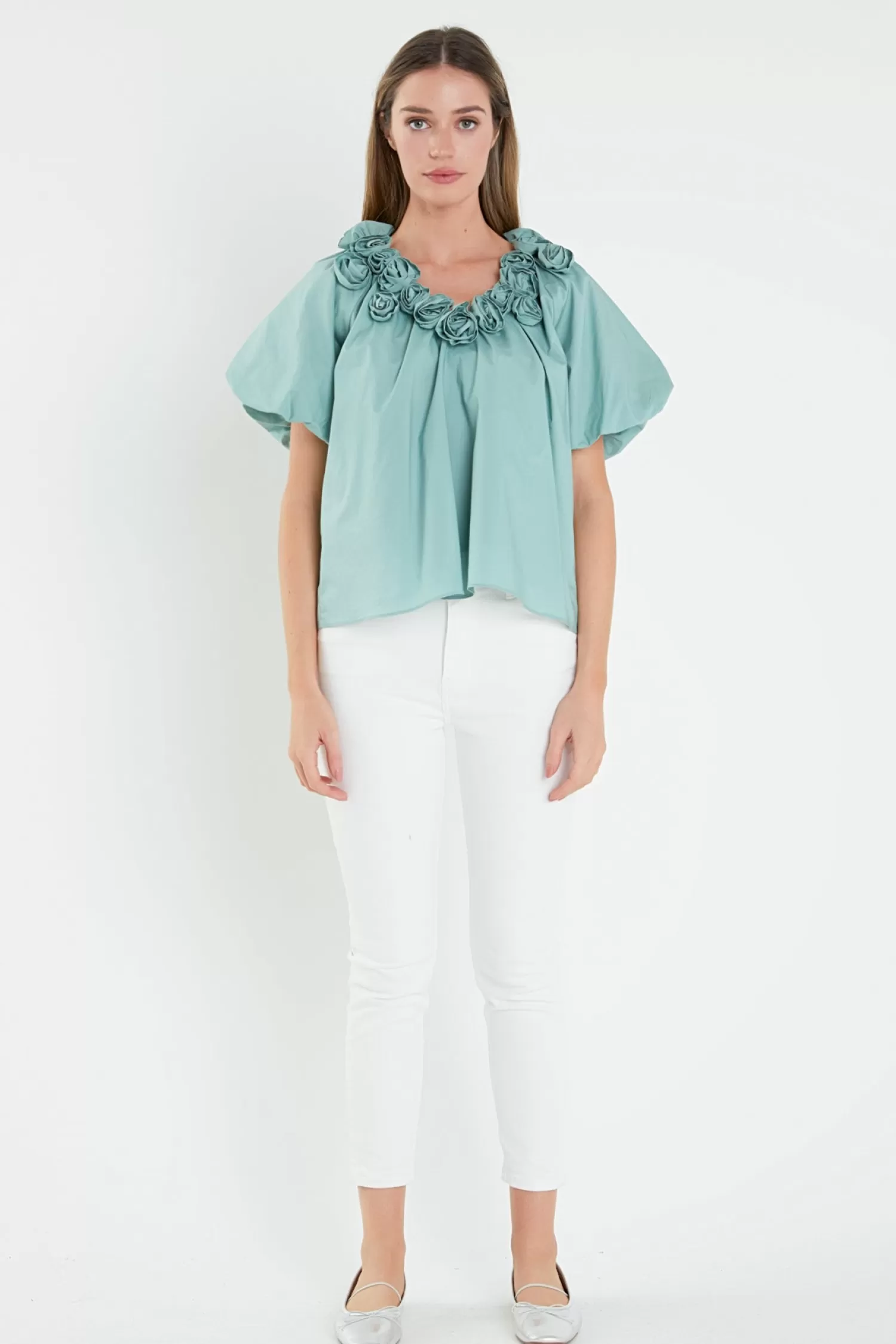 Hot Flower Neckline Puff Sleeve Top Puff Sleeve Perfection | Tops