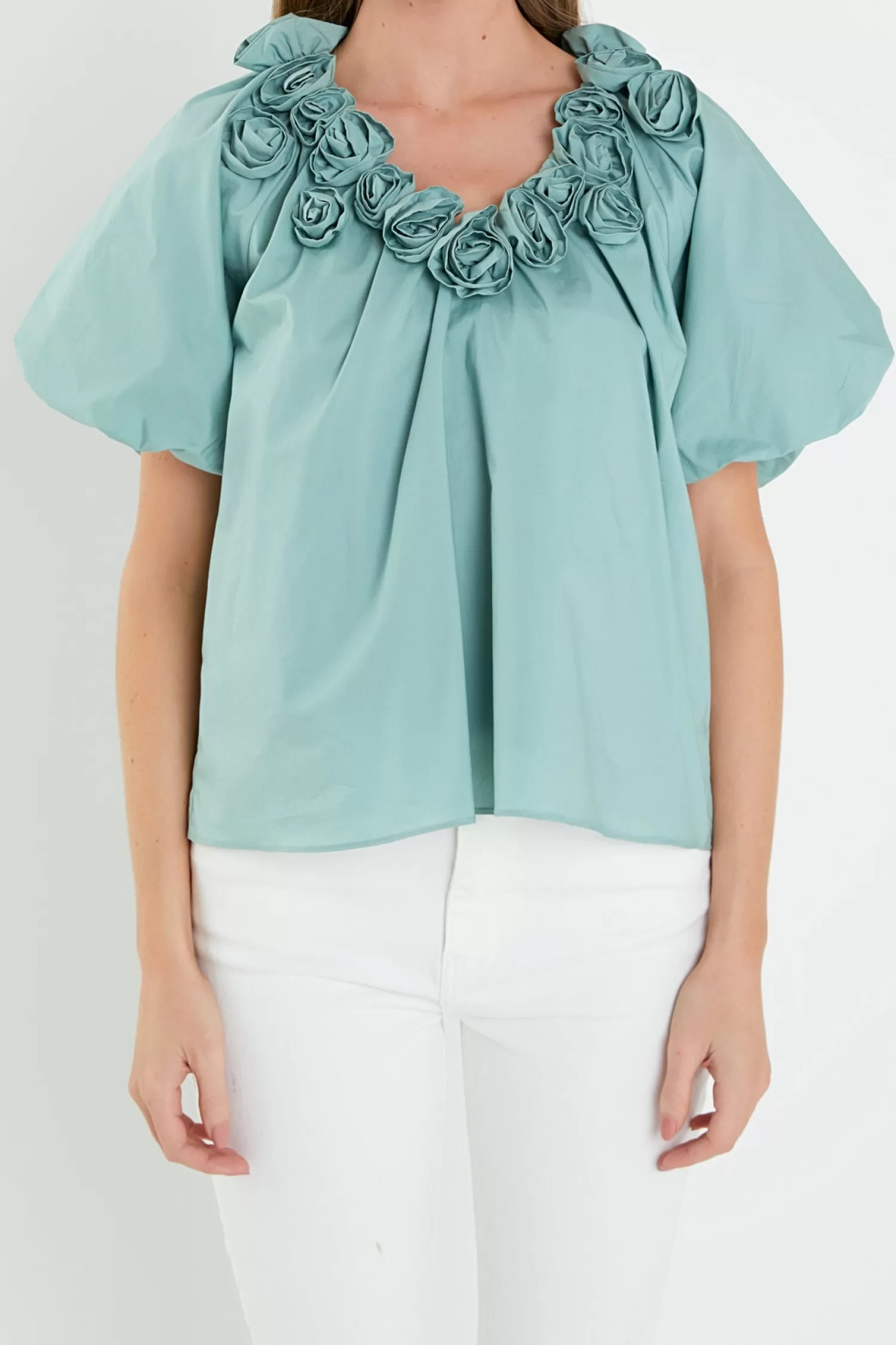 Hot Flower Neckline Puff Sleeve Top Puff Sleeve Perfection | Tops