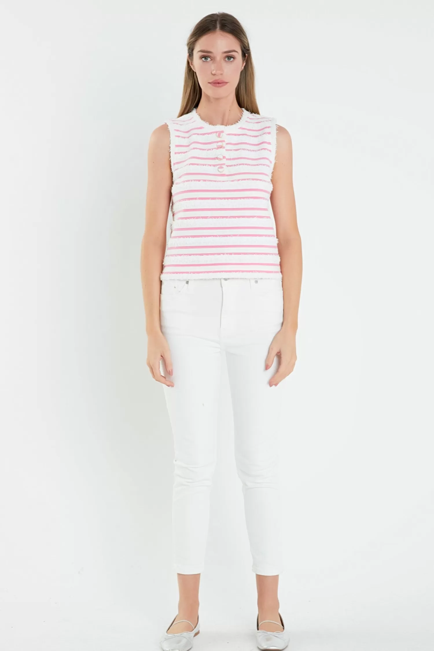 Store Fringed Striped Sleevless Top Stripe Wonders | Bridal Bliss