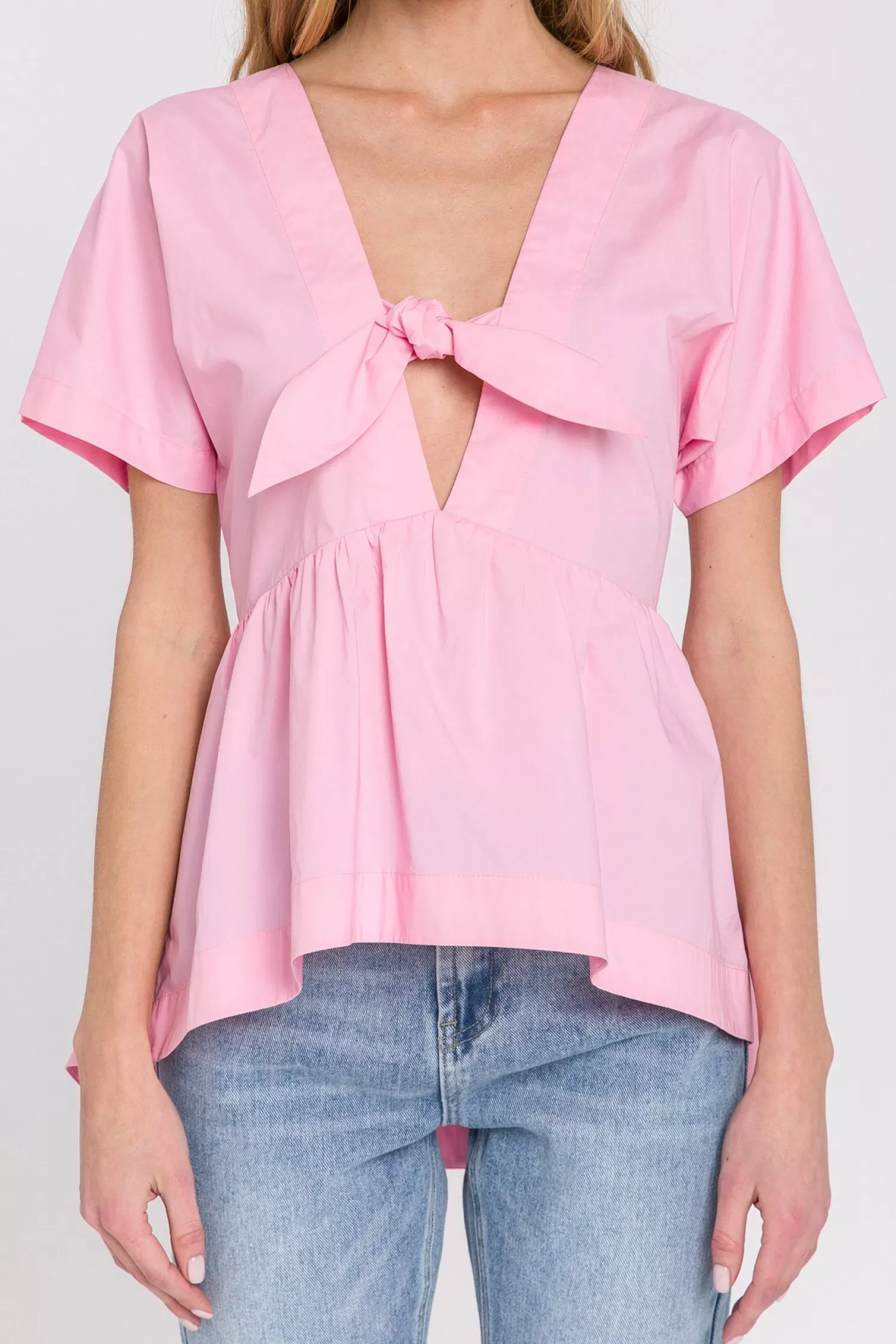 New Front Tie Poplin Top Tops