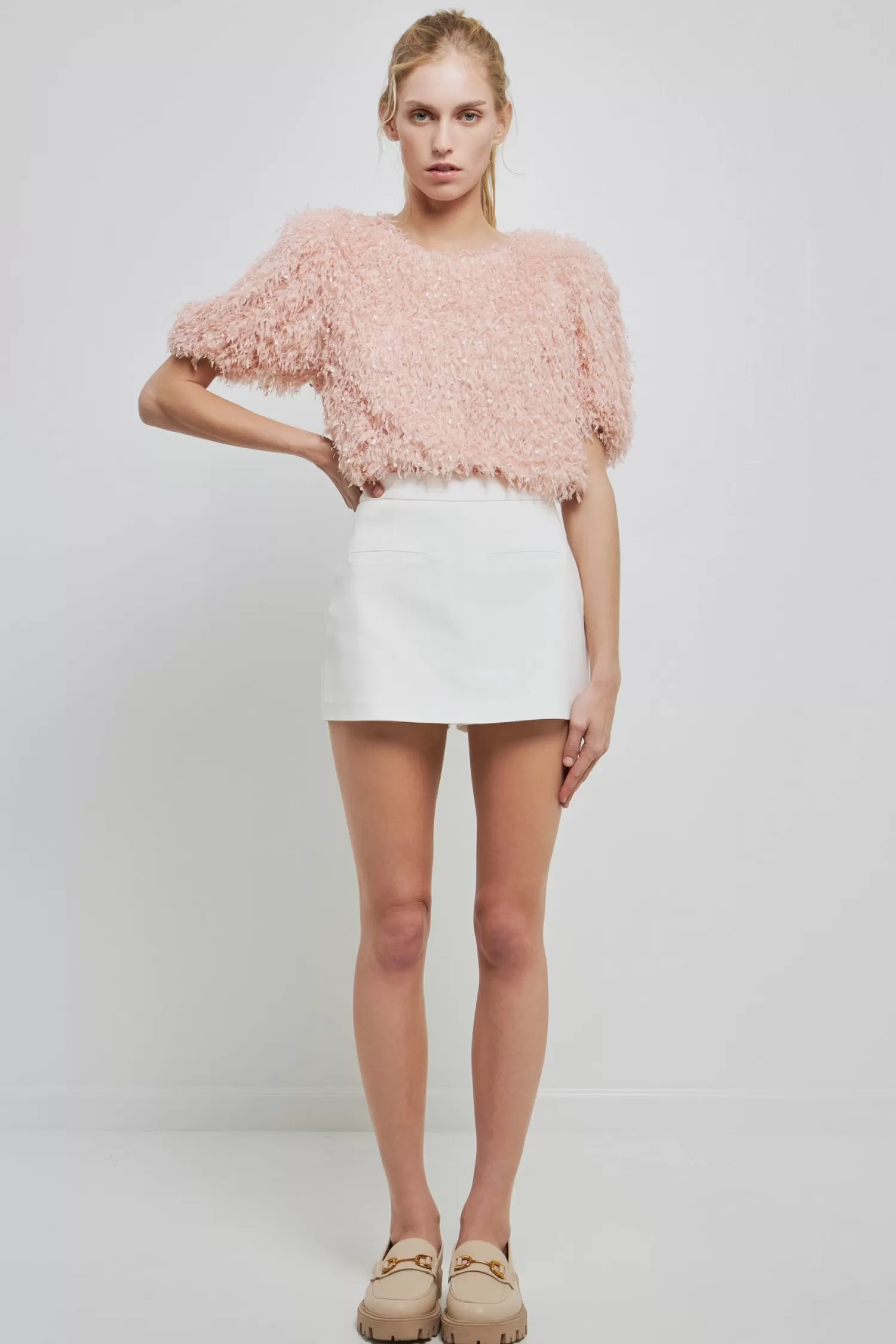 Clearance Fuzzy Feather Top Puff Sleeve Perfection | Tops