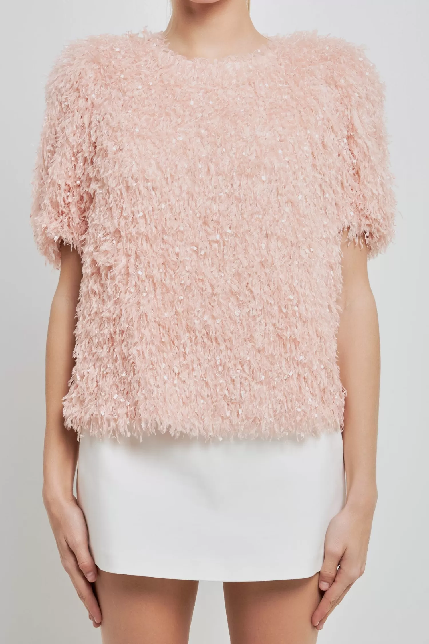 Clearance Fuzzy Feather Top Puff Sleeve Perfection | Tops