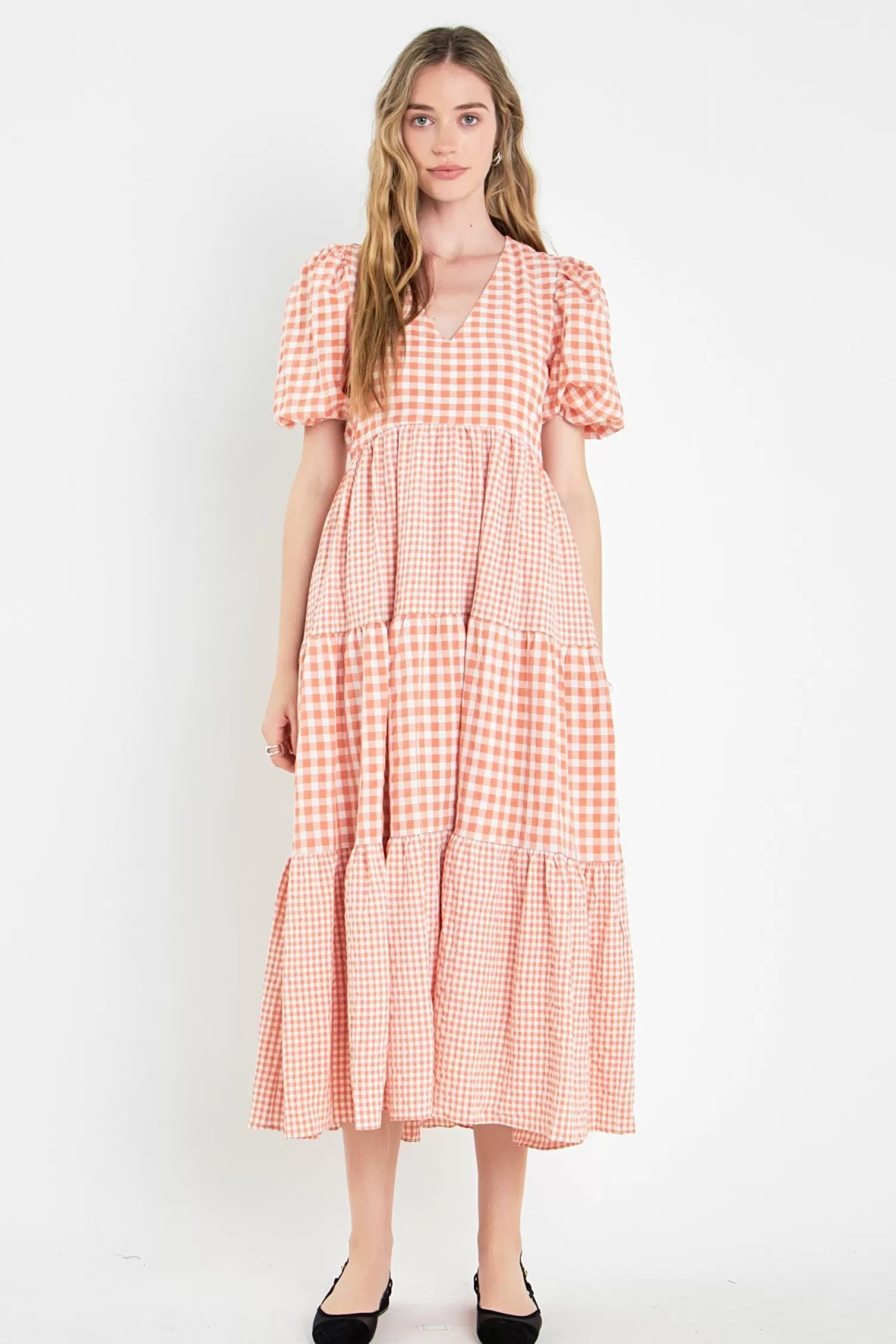 Best Gingham Check Combination Midi Dress Midi Dresses | Lounge & Casual