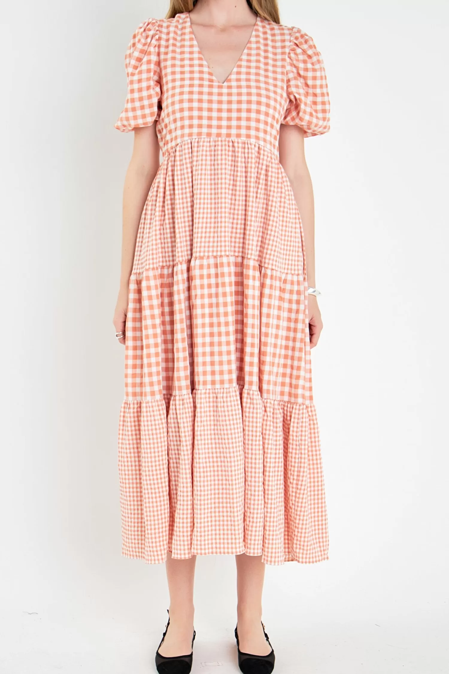 Best Gingham Check Combination Midi Dress Midi Dresses | Lounge & Casual