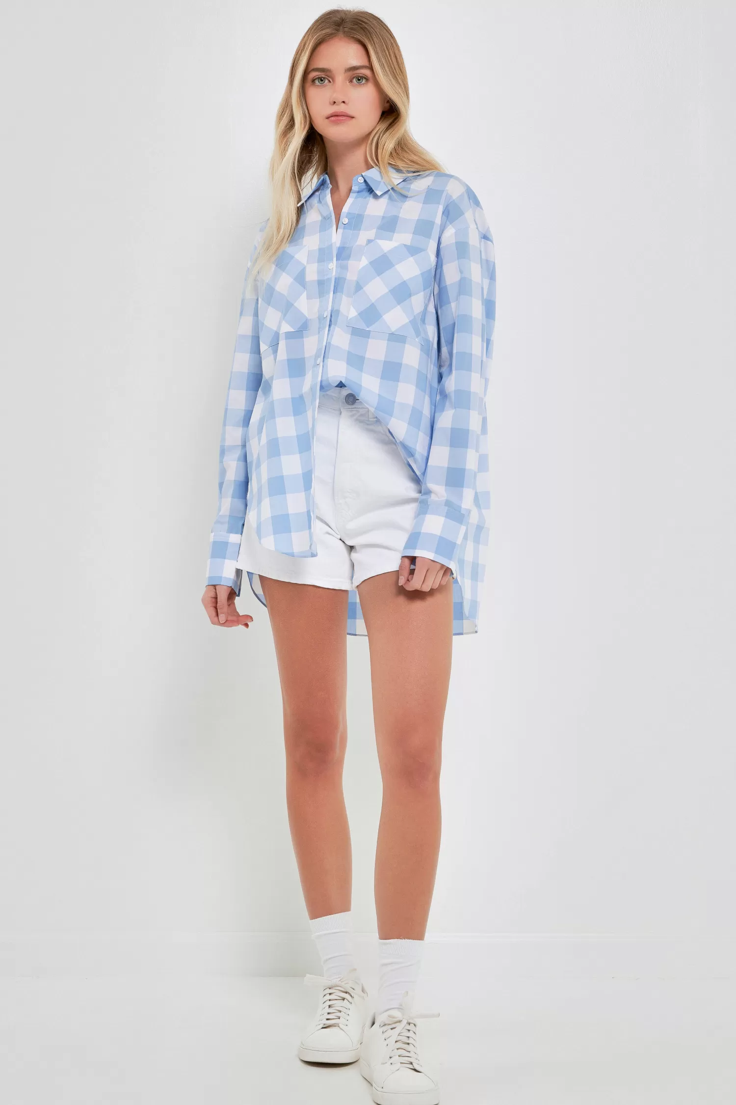 Fashion Gingham Checked Shirts Tops