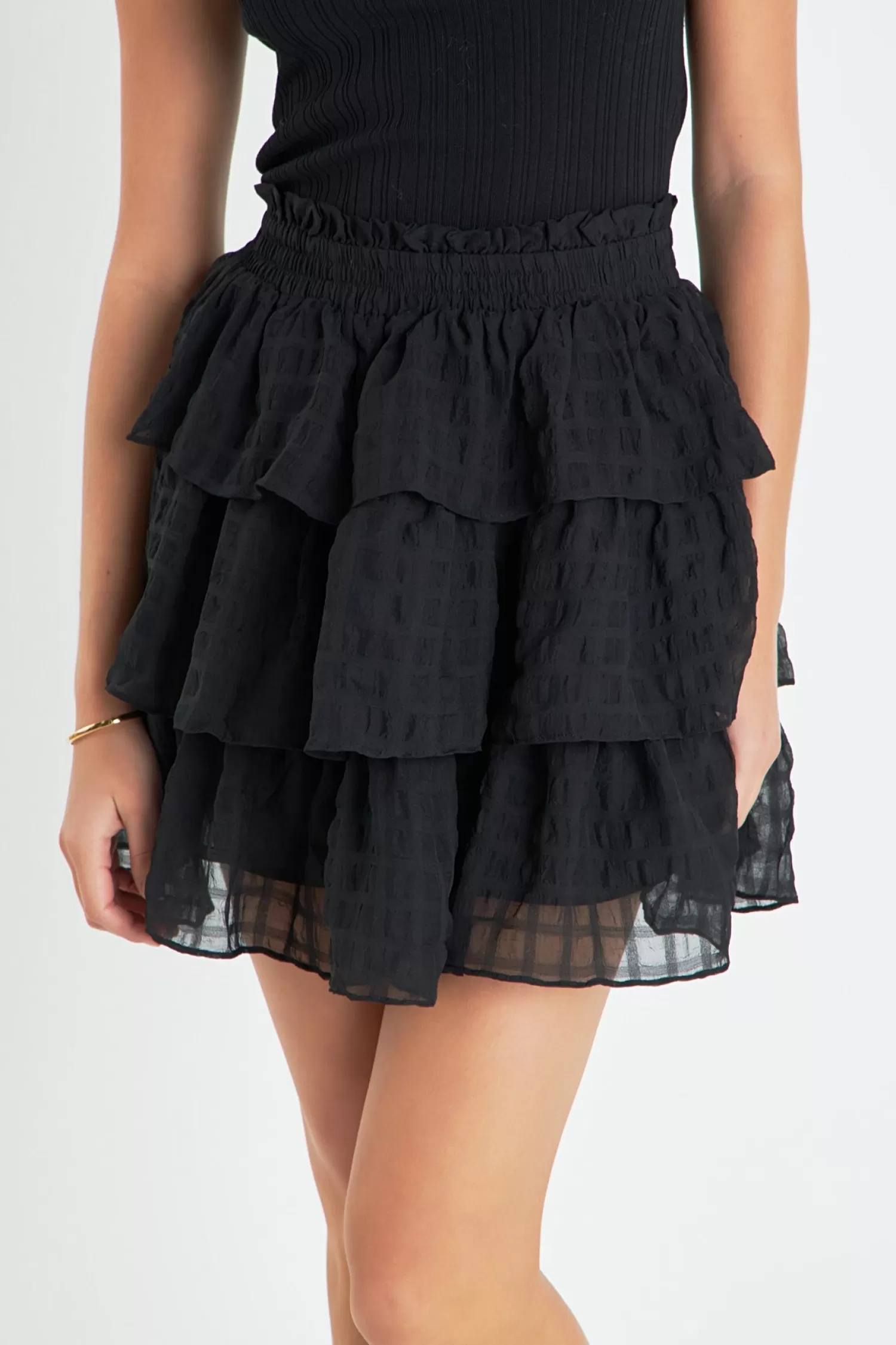 Shop Gingham Chiffon Tiered Mini Skirt Best Sellers | Skirts