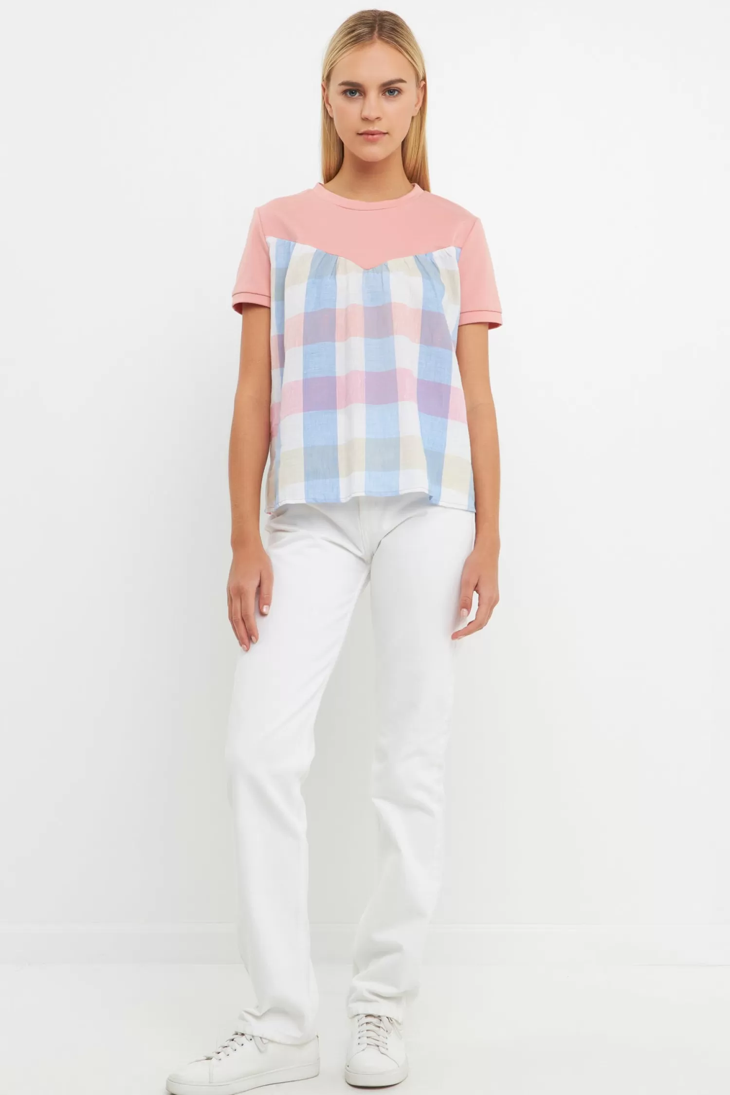 Outlet Gingham Combo Top Tops