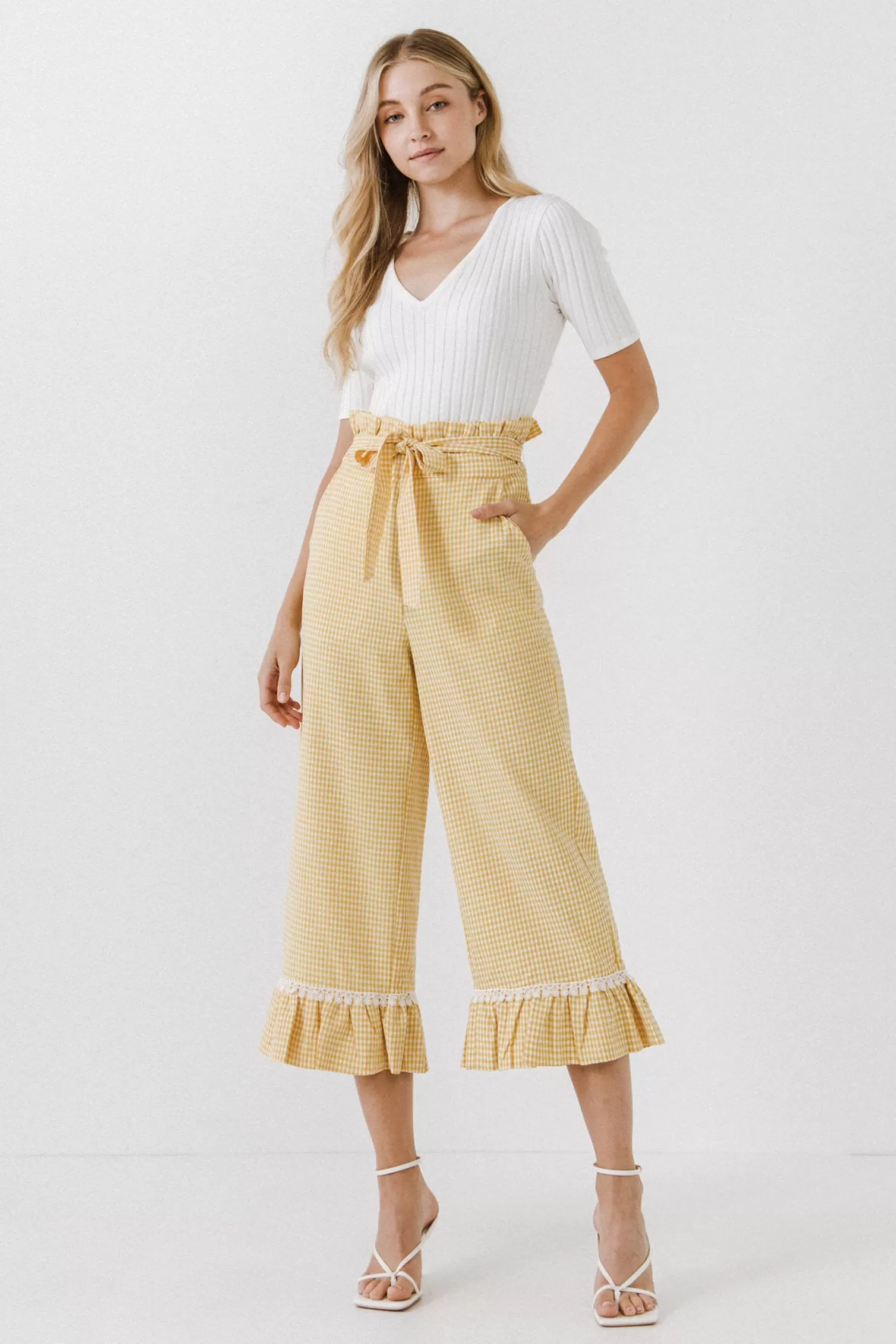 Discount Gingham Culotte With Tie Frills And Thrills | Pants