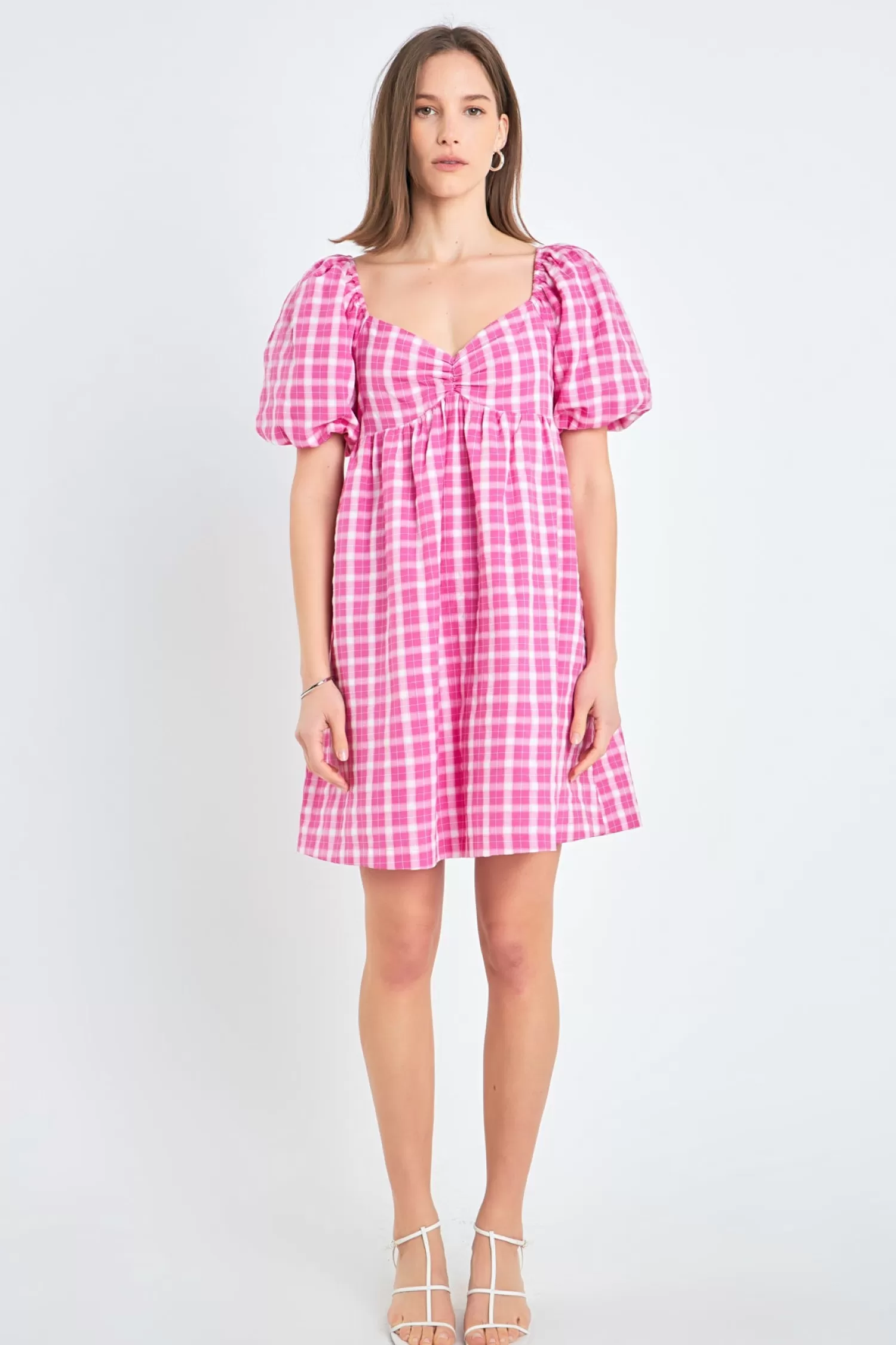 Best Gingham Linen Sweetheart Baby Doll Mini Dresses | Dresses