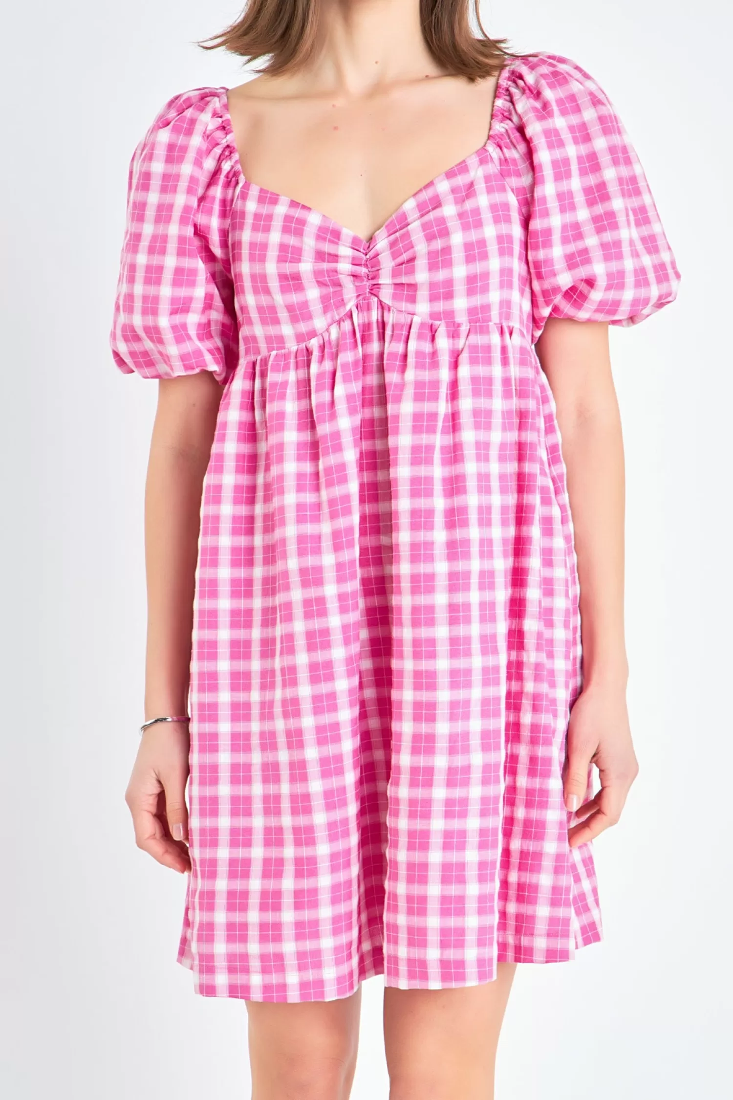 Best Gingham Linen Sweetheart Baby Doll Mini Dresses | Dresses