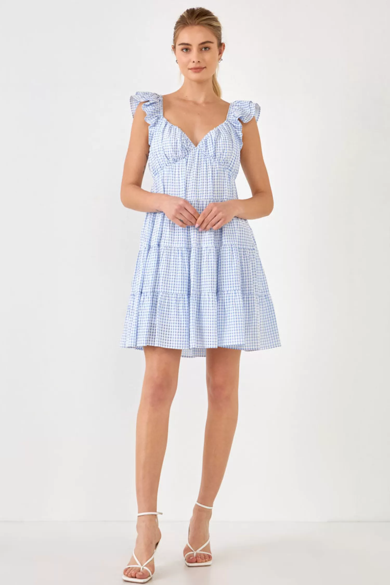 New Gingham Printed Tiered Mini Dress Resort Ready | Wedding Guest Dresses