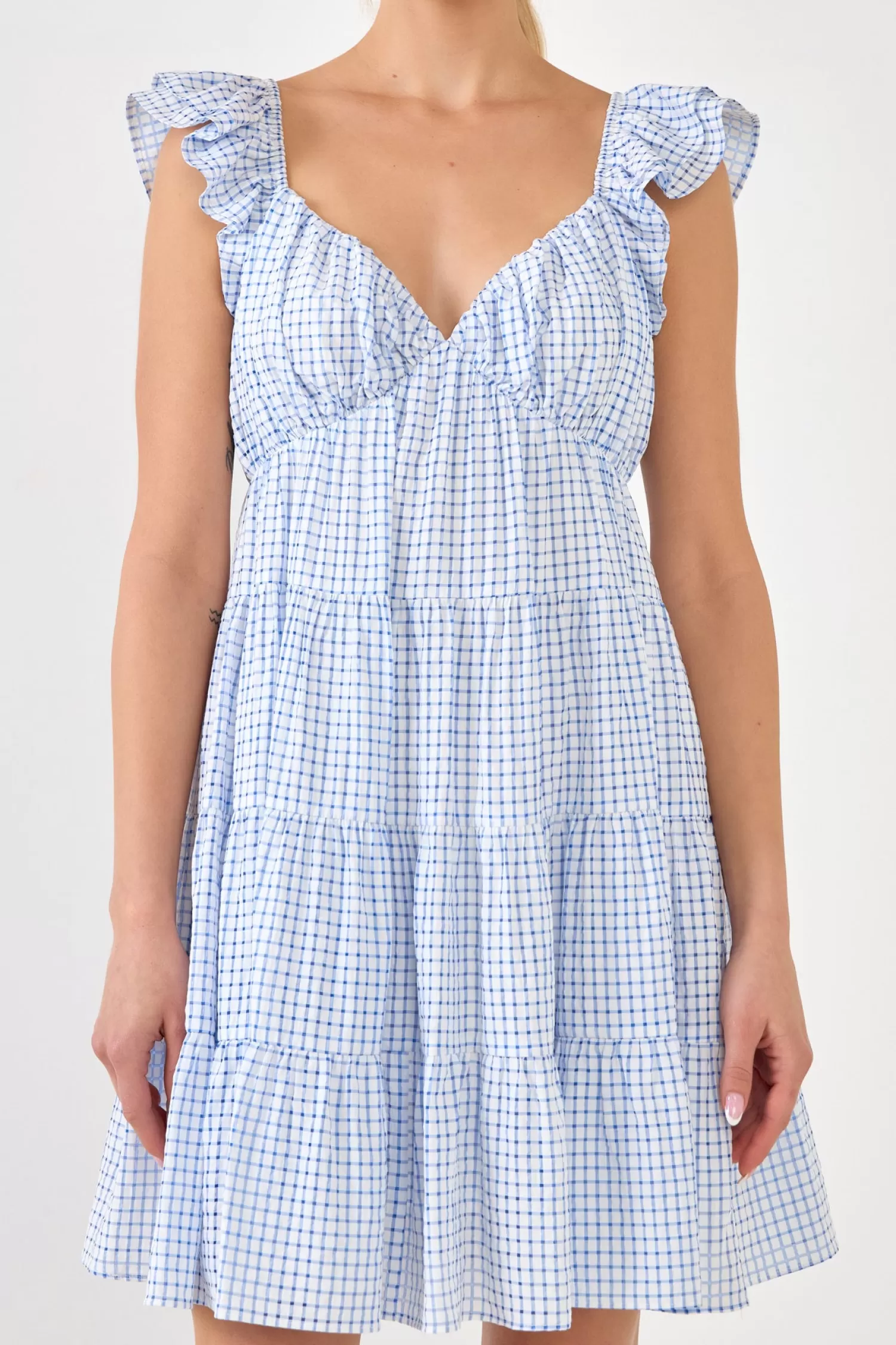 New Gingham Printed Tiered Mini Dress Resort Ready | Wedding Guest Dresses