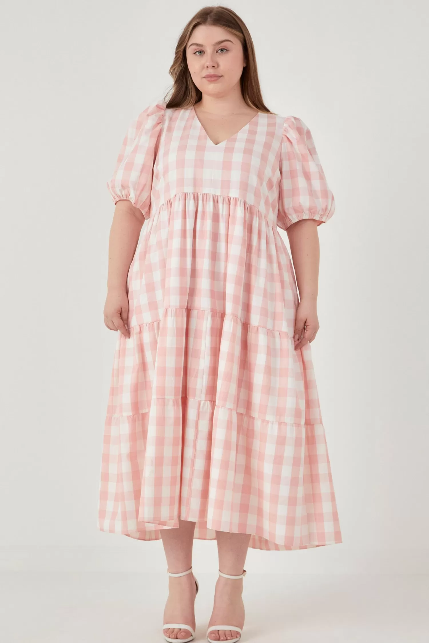 Clearance Gingham Puff Sleeve Tiered Maxi Plus Size | Best Sellers