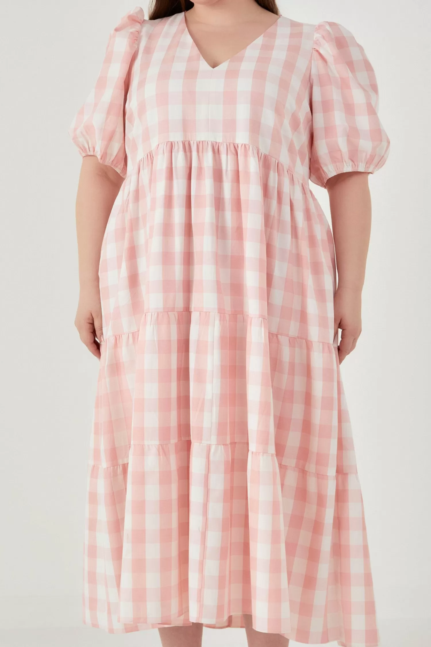 Clearance Gingham Puff Sleeve Tiered Maxi Plus Size | Best Sellers