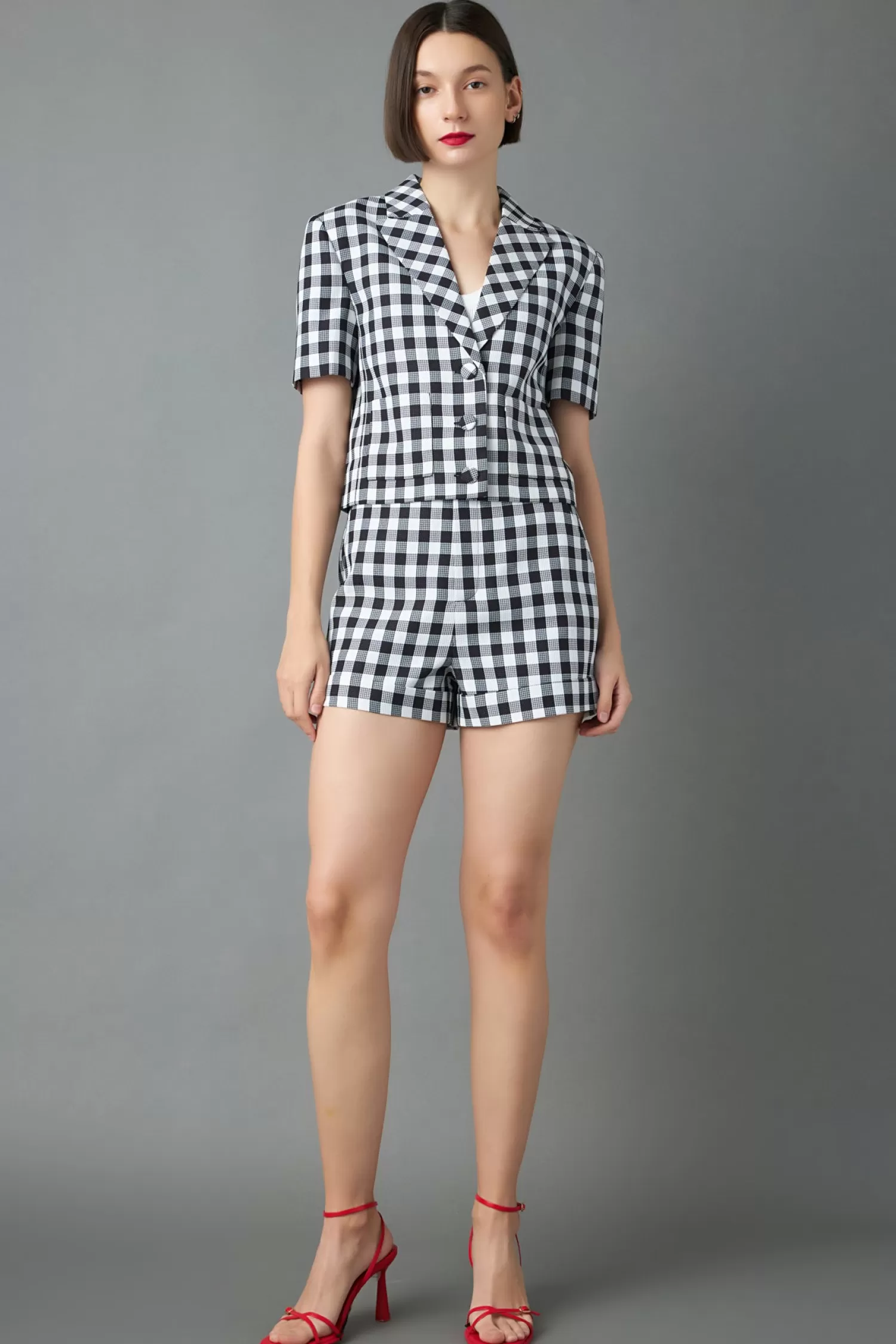 Outlet Gingham Short-Sleeve Blazer Jackets & Coats