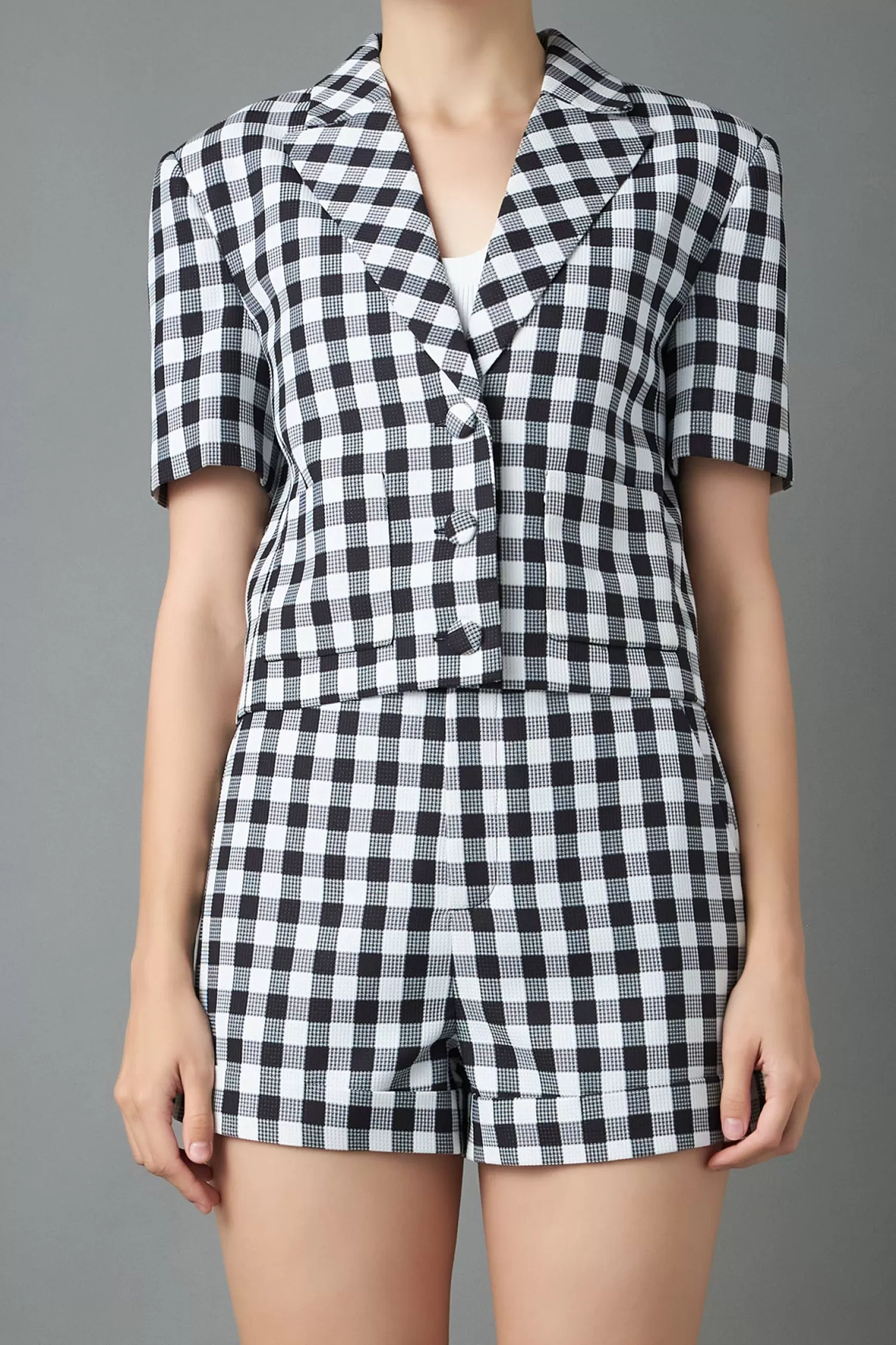 Outlet Gingham Short-Sleeve Blazer Jackets & Coats