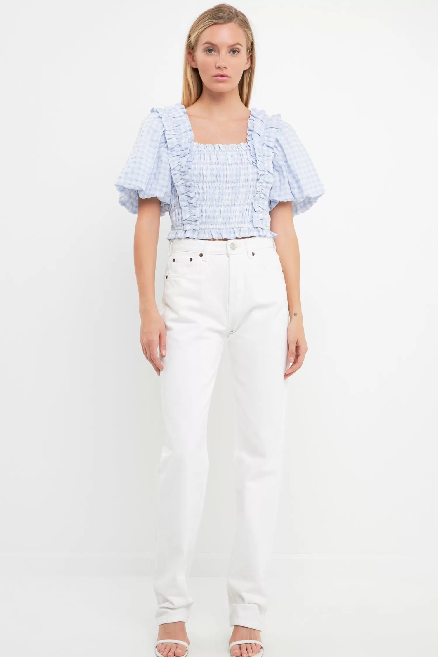 New Gingham Smocked Puff Sleeve Top Puff Sleeve Perfection | Tops