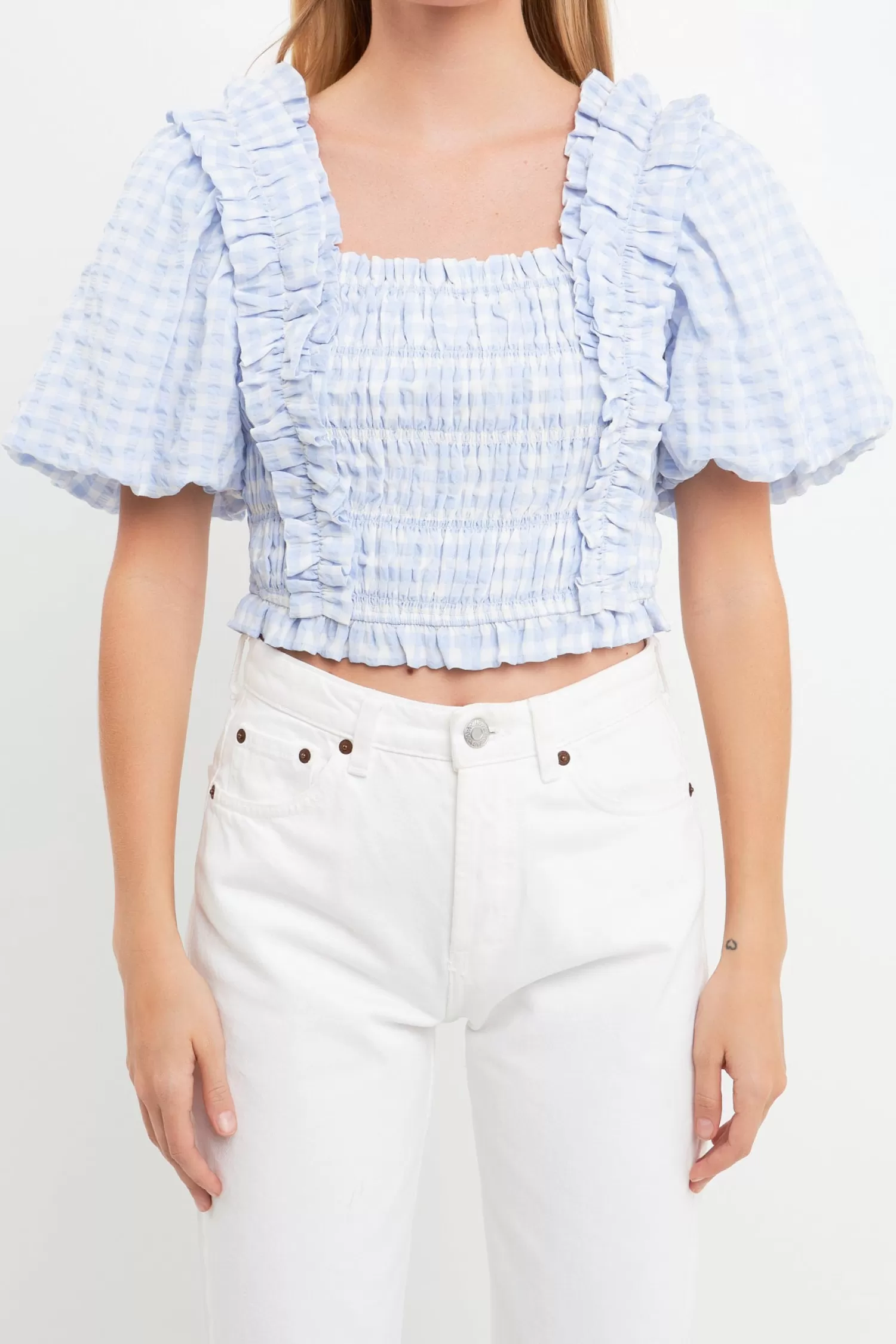 New Gingham Smocked Puff Sleeve Top Puff Sleeve Perfection | Tops