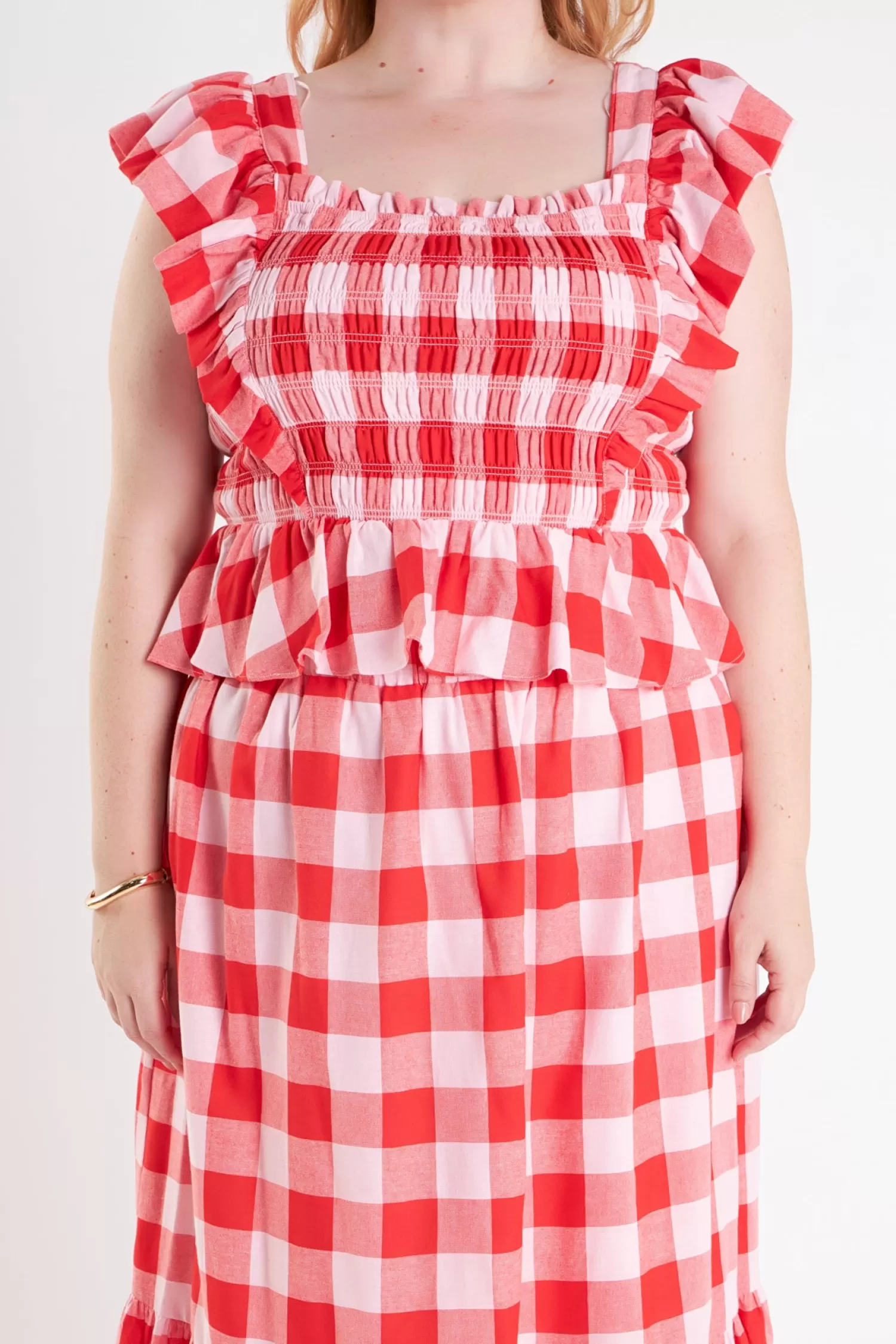 New Gingham Smocked Top Tops