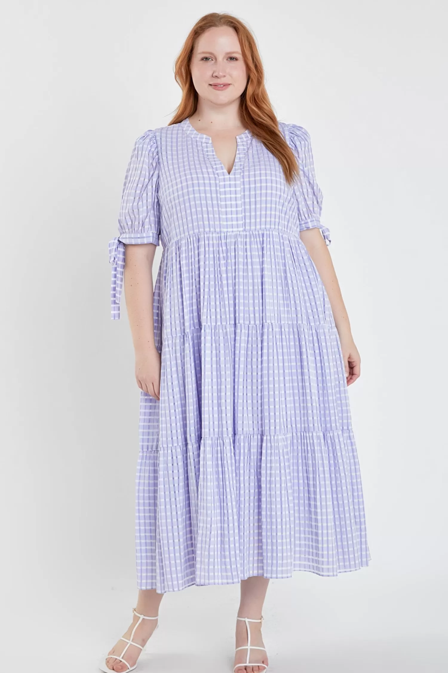 Online Gingham Tiered Midi Dress with Bow Tie Sleeves Best Sellers | Best Sellers