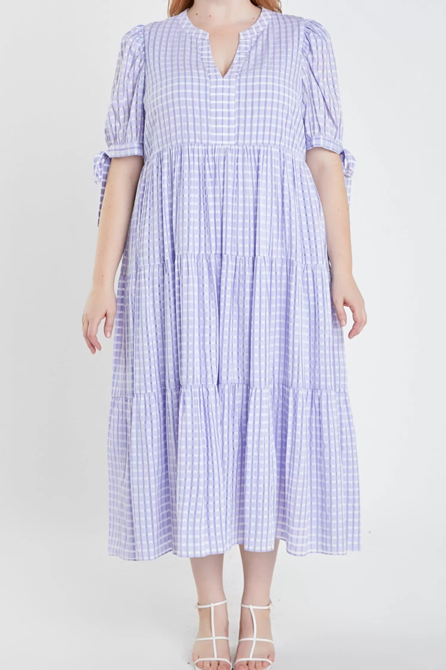 Online Gingham Tiered Midi Dress with Bow Tie Sleeves Best Sellers | Best Sellers