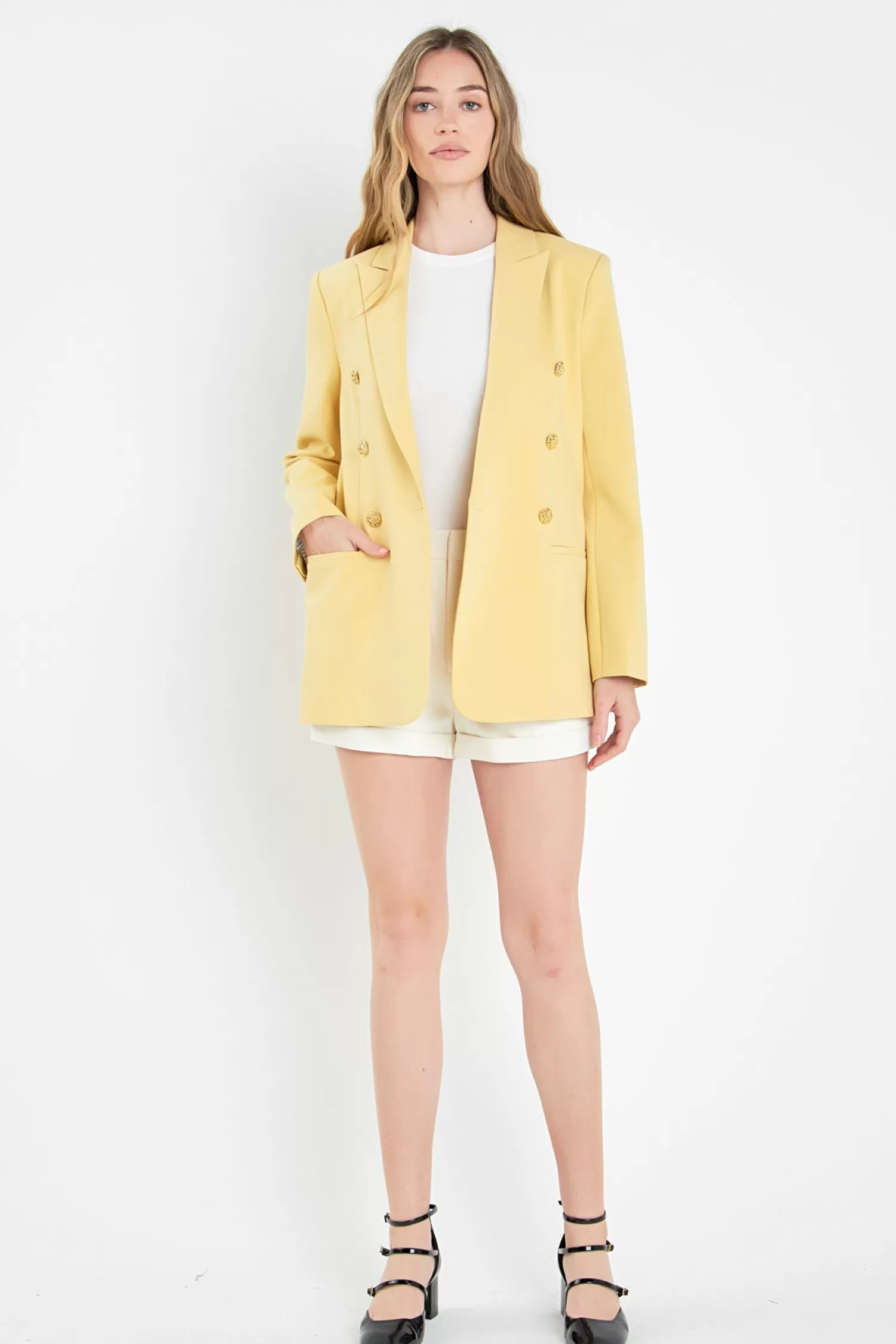 Sale Gold Buttoned Structured Blazer Best Sellers | Career Closet