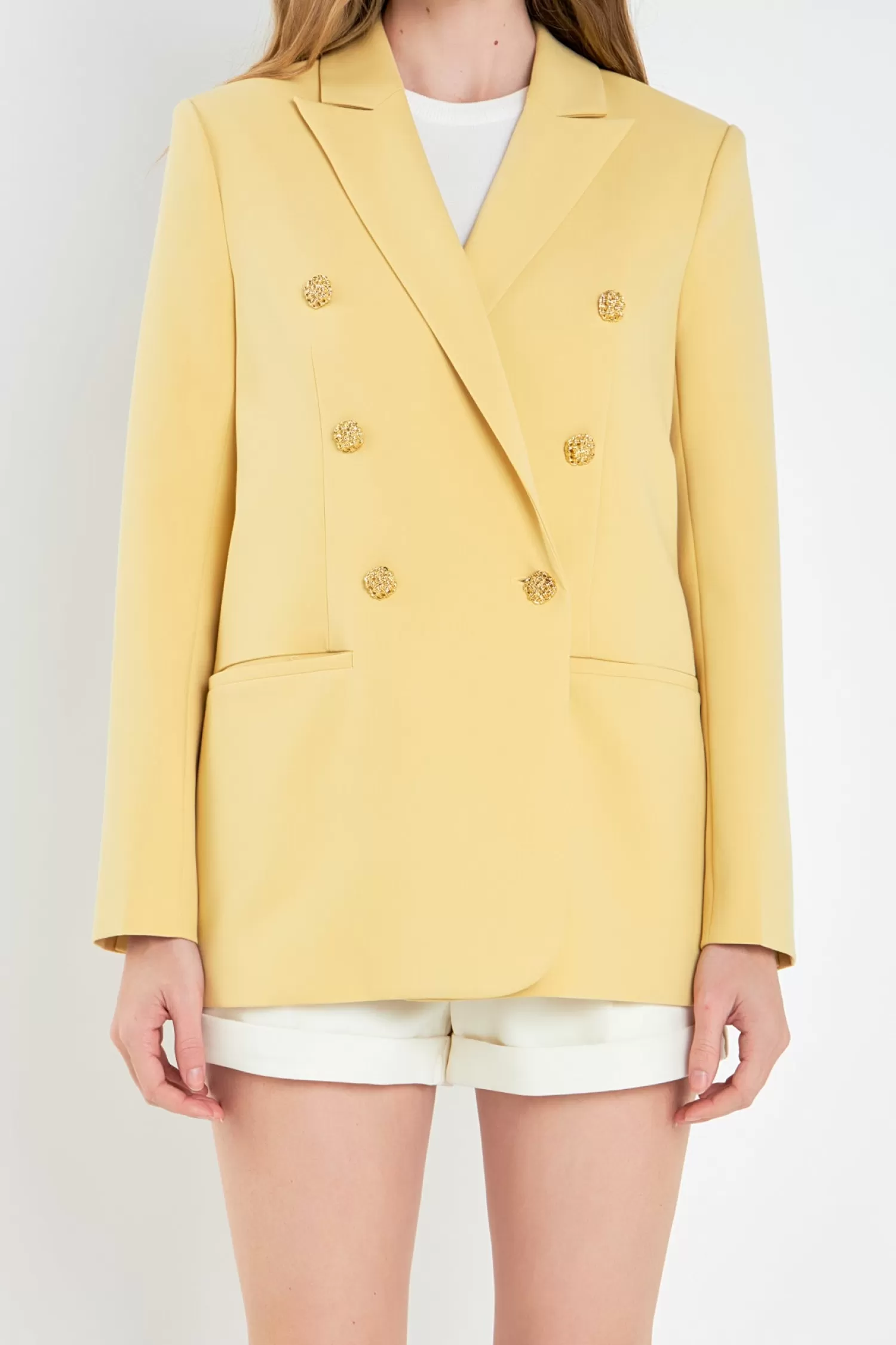 Sale Gold Buttoned Structured Blazer Best Sellers | Career Closet