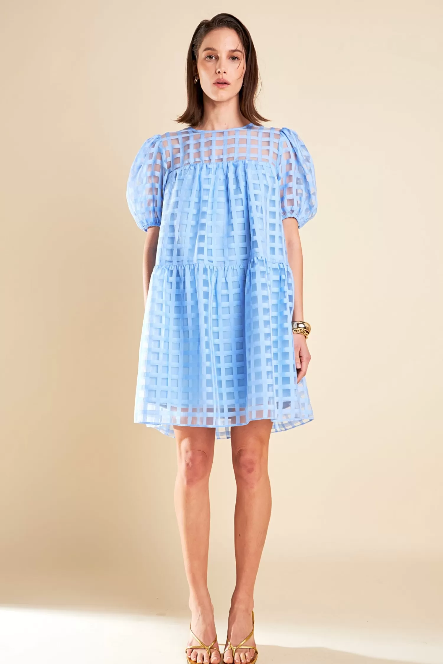 Discount Gridded Organza Mini Dress Date Night Dreams | Mini Dresses