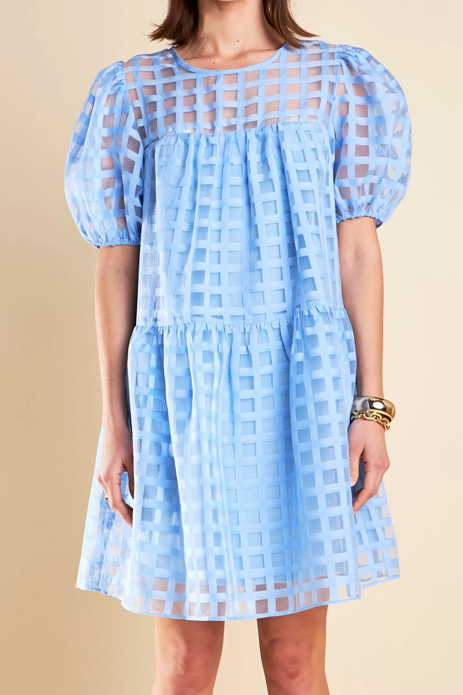 Discount Gridded Organza Mini Dress Date Night Dreams | Mini Dresses