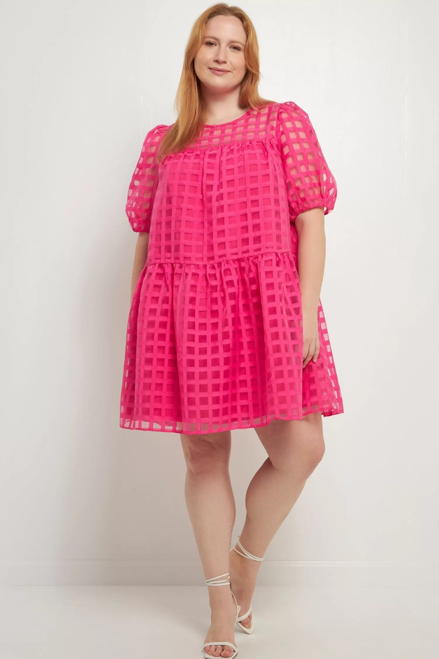 Flash Sale Gridded Puff Sleeve Dress Date Night Dreams | Special Occasion