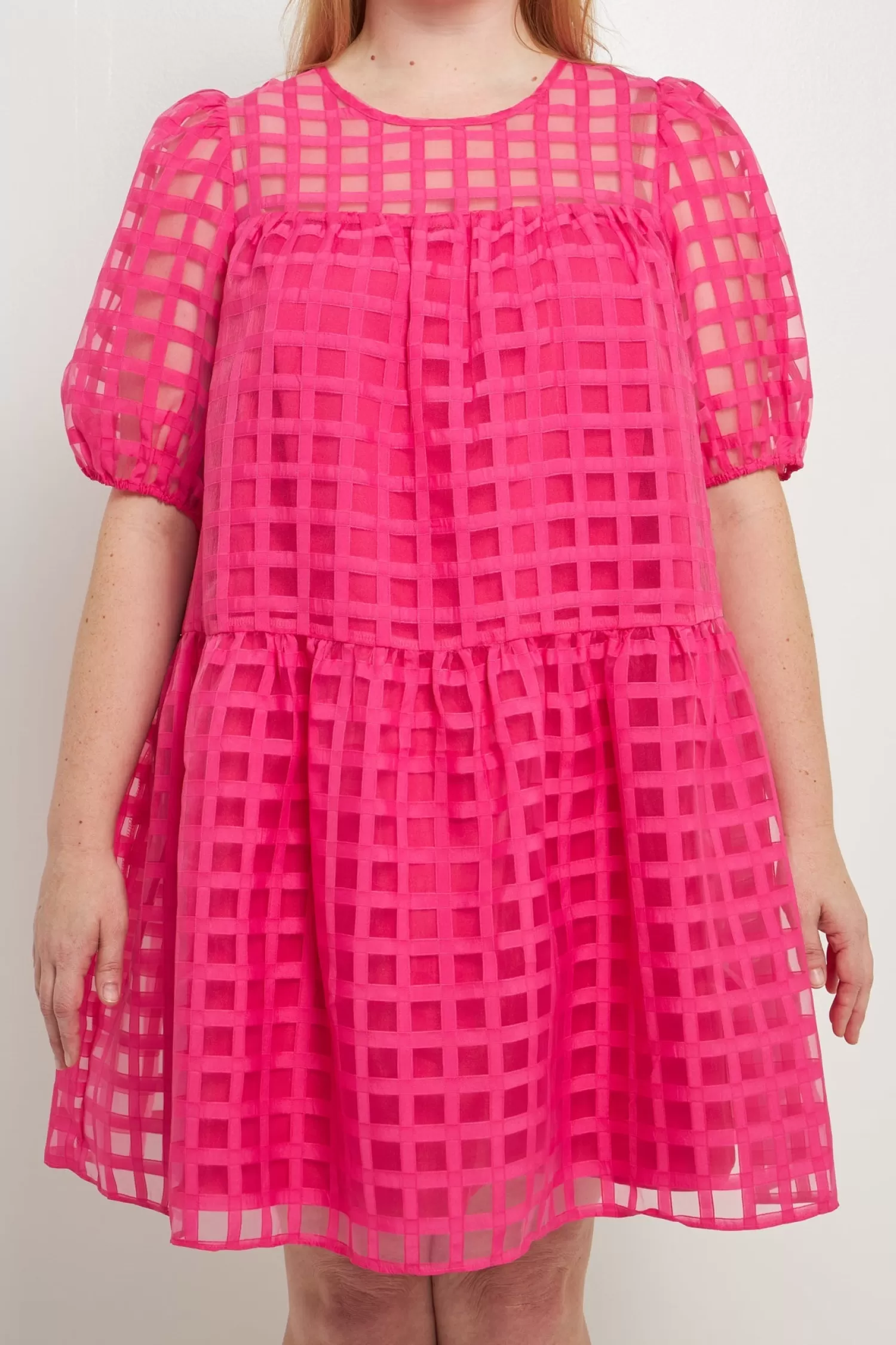 Flash Sale Gridded Puff Sleeve Dress Date Night Dreams | Special Occasion