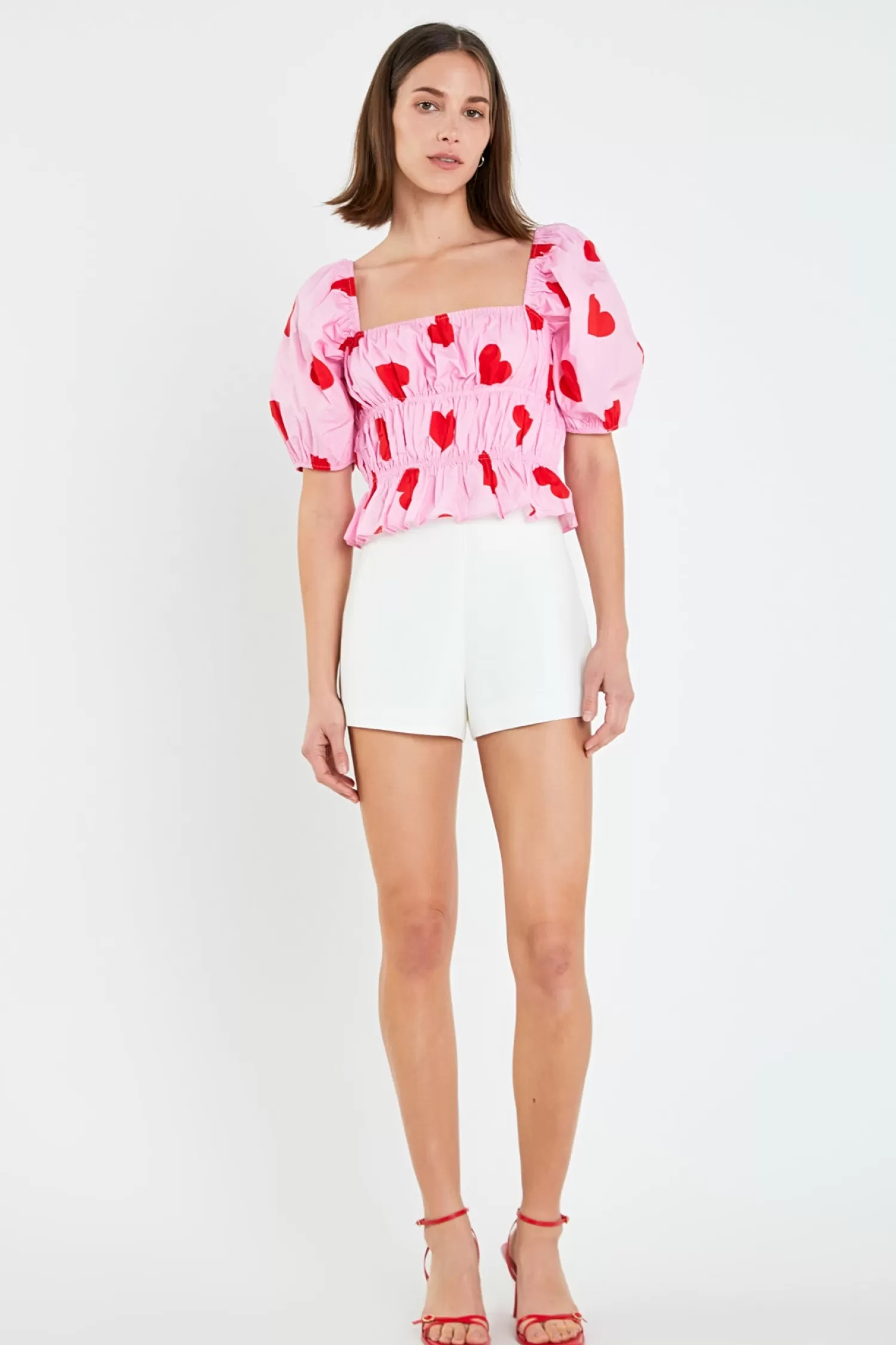 Store Heart Shape Shirring Top Puff Sleeve Perfection | Tops