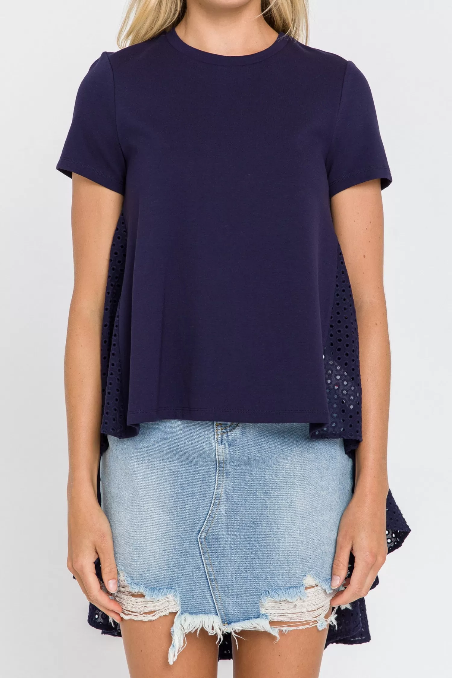 Best High Low T-shirt With Eyelet Peplum Tops