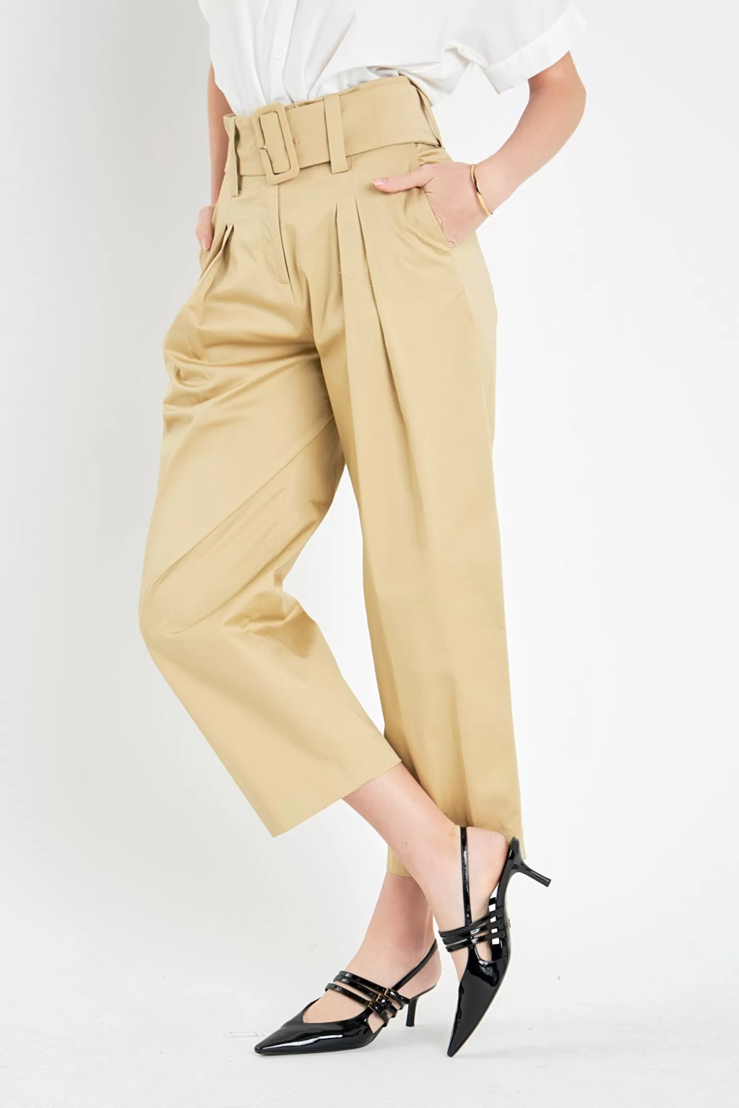 Shop High Waist Belted Wide Leg Pants Pants | Bottoms