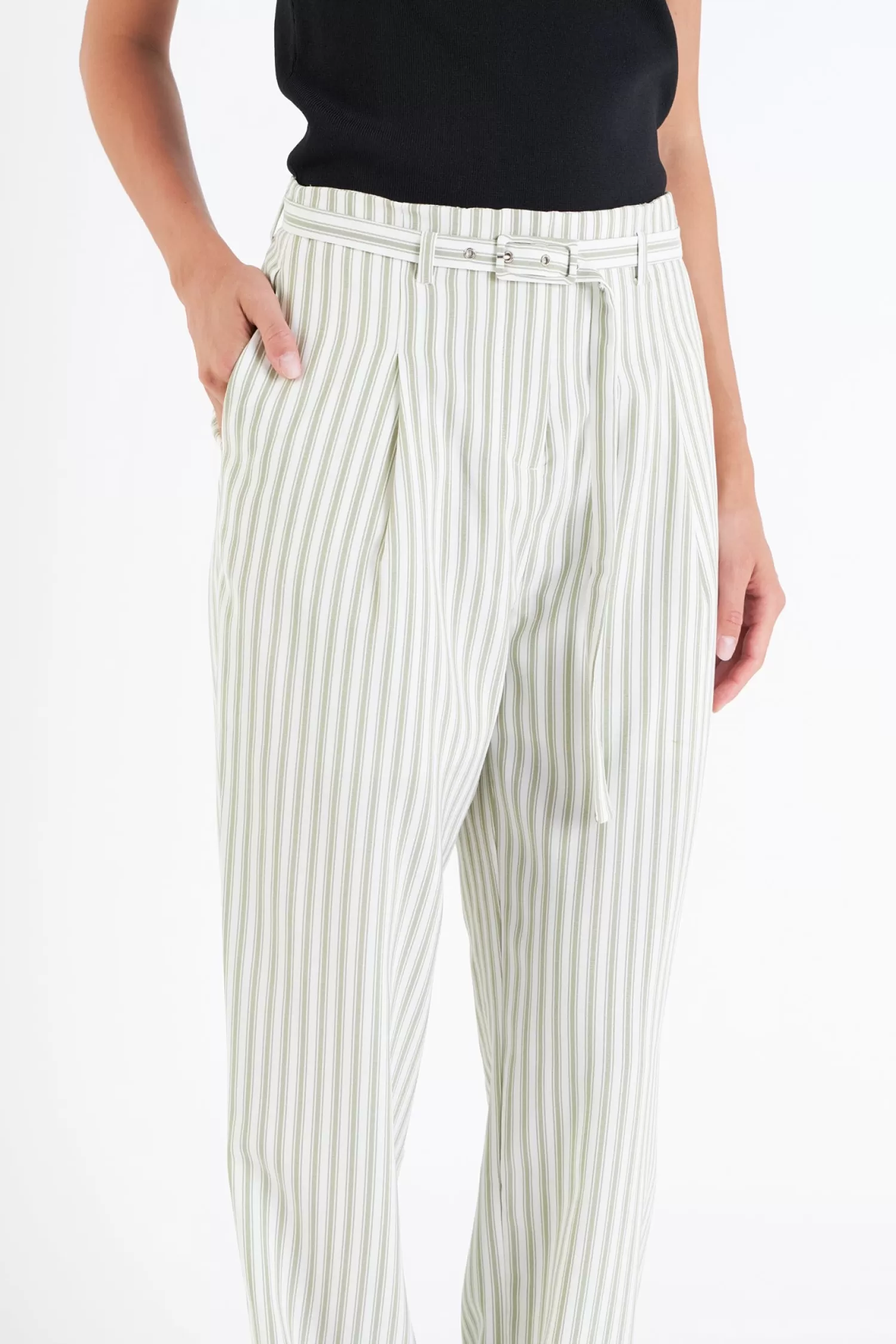 Shop High Waisted Belted Striped Pants Stripe Wonders | Pants