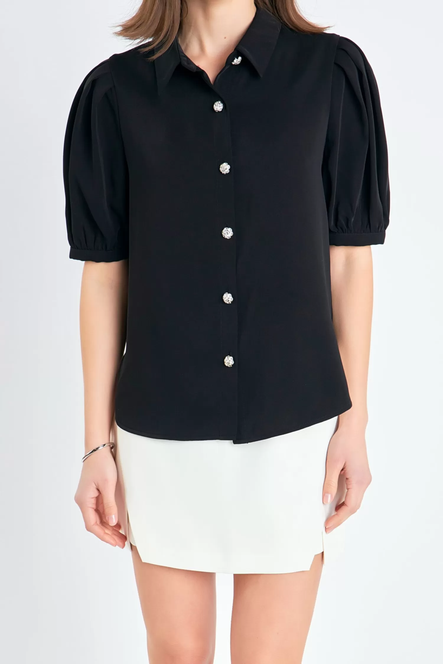 Shop Jewel Button Puff Sleeve Top Best Sellers | Puff Sleeve Perfection