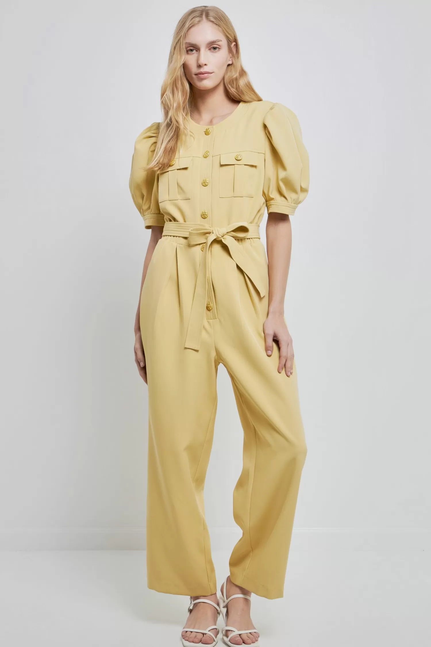 Fashion Jumpsuit with Button Detail Puff Sleeve Perfection | Jumpsuits