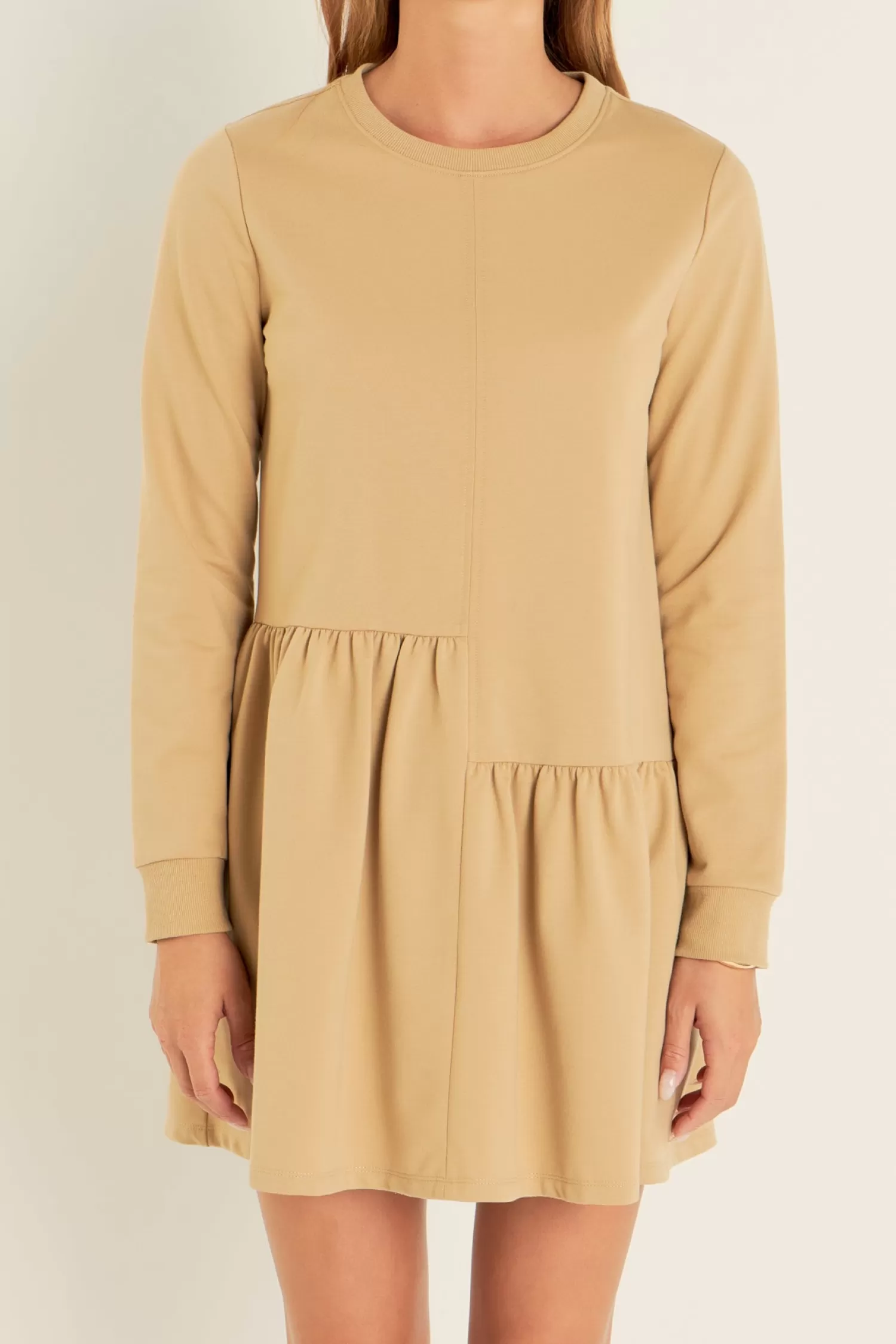 Cheap Knit Unbalanced Seam Dress - Tan Dresses | Office Chic